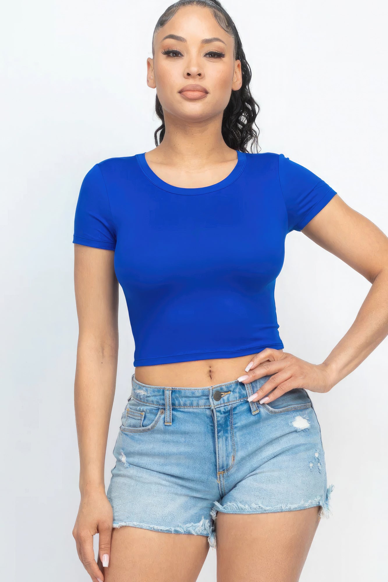 Short Sleeve Roundneck Crop Top-CROP TOP-[Adult]-[Female]-Royal-S-2022 Online Blue Zone Planet