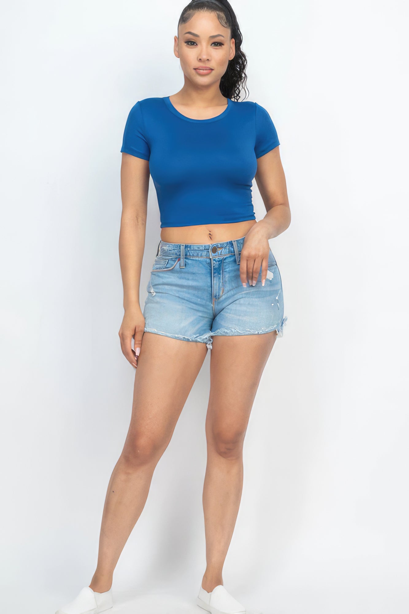 Short Sleeve Roundneck Crop Top-[Adult]-[Female]-2022 Online Blue Zone Planet