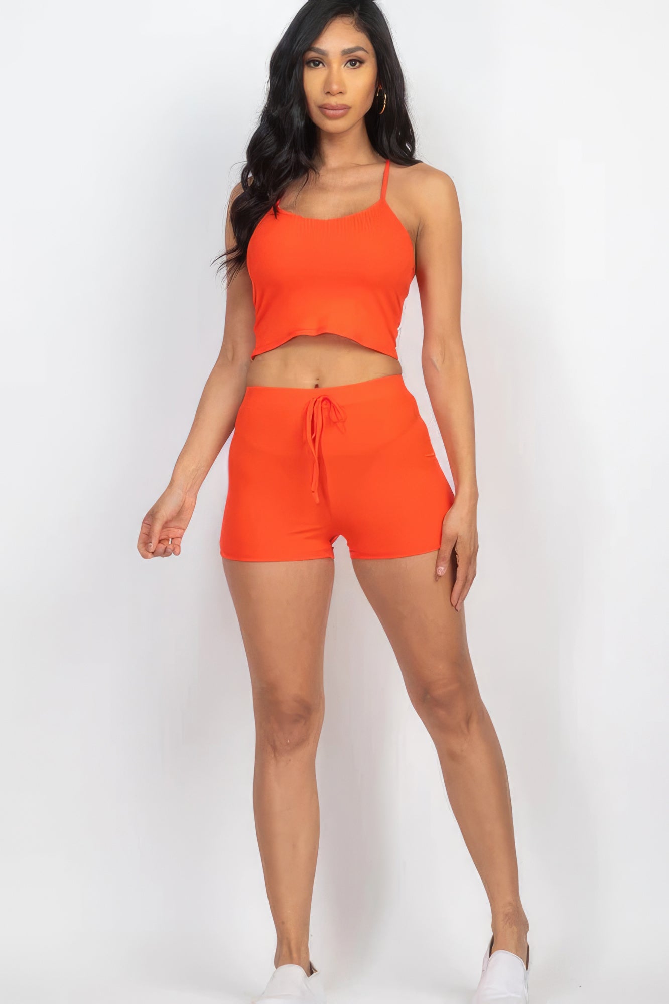 Ribbed Crop Cami Top & Shorts Set Blue Zone Planet