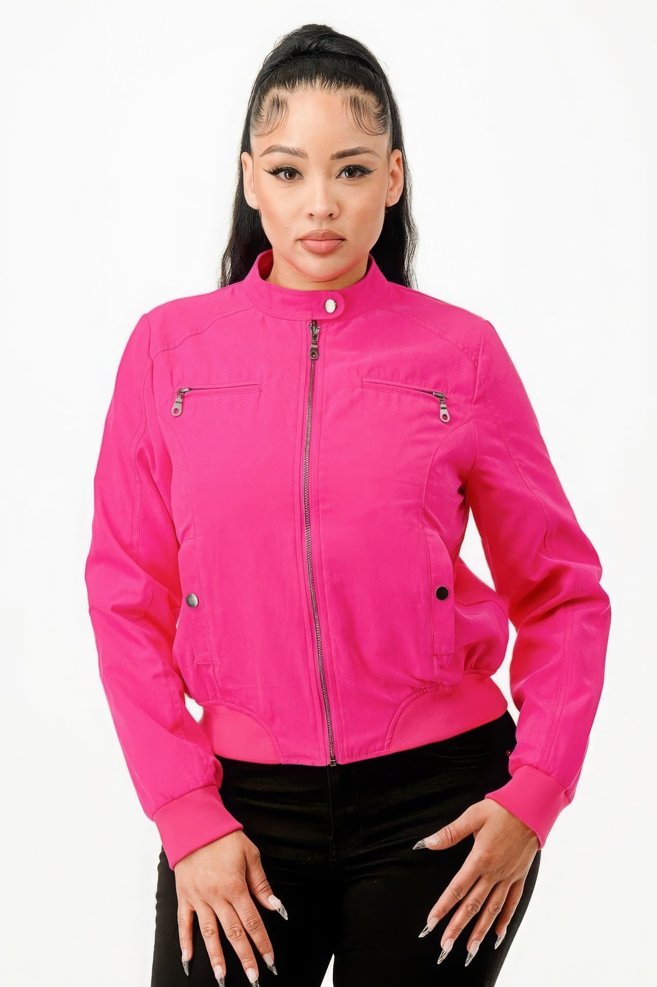 Casual Zip Up Biker Moto Jacket-TOPS / DRESSES-[Adult]-[Female]-2022 Online Blue Zone Planet