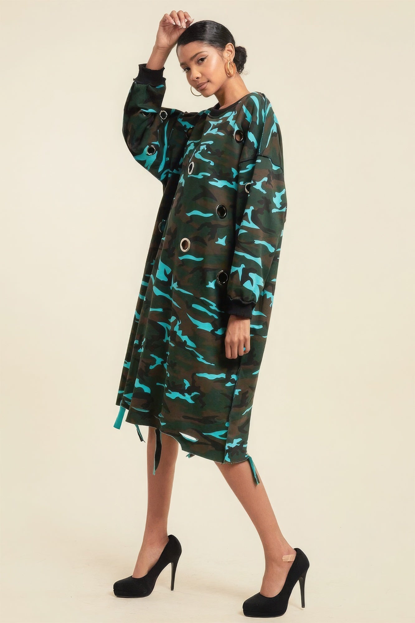 Blue Zone Planet | Nikki's Camouflage Printed Midi Dress With Rings-TOPS / DRESSES-[Adult]-[Female]-2022 Online Blue Zone Planet