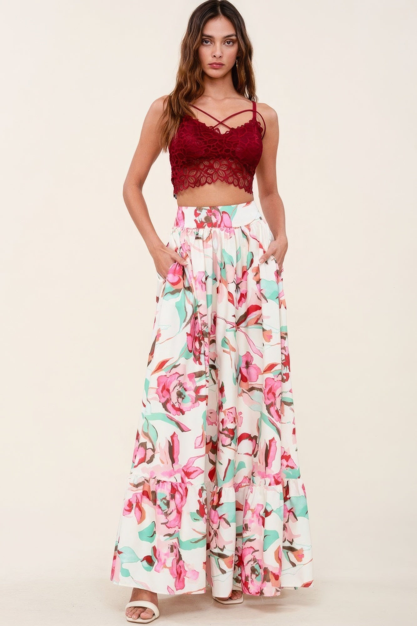 Blue Zone Planet |  Laura's Floral Printed Maxi Skirt With Pockets Blue Zone Planet