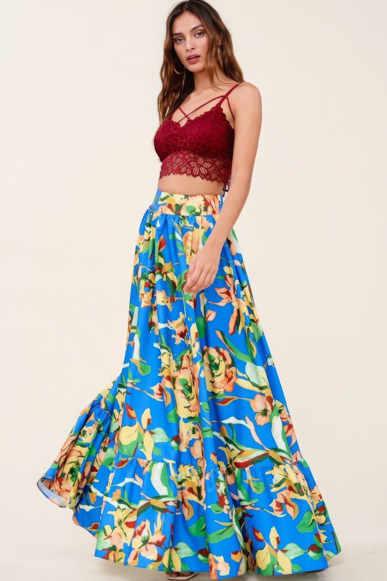 Blue Zone Planet |  Laura's Floral Printed Maxi Skirt With Pockets Blue Zone Planet