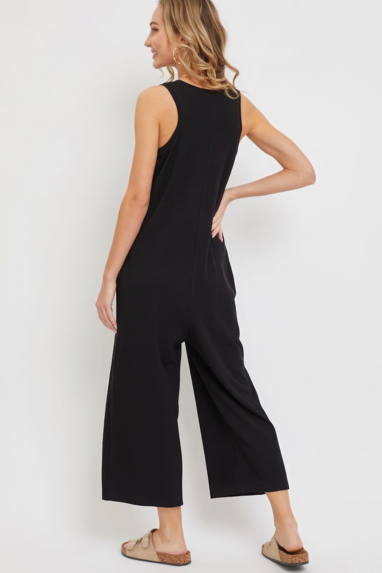 Stella's Buttondown Subtle Textured Fabric Jumpsuit Blue Zone Planet