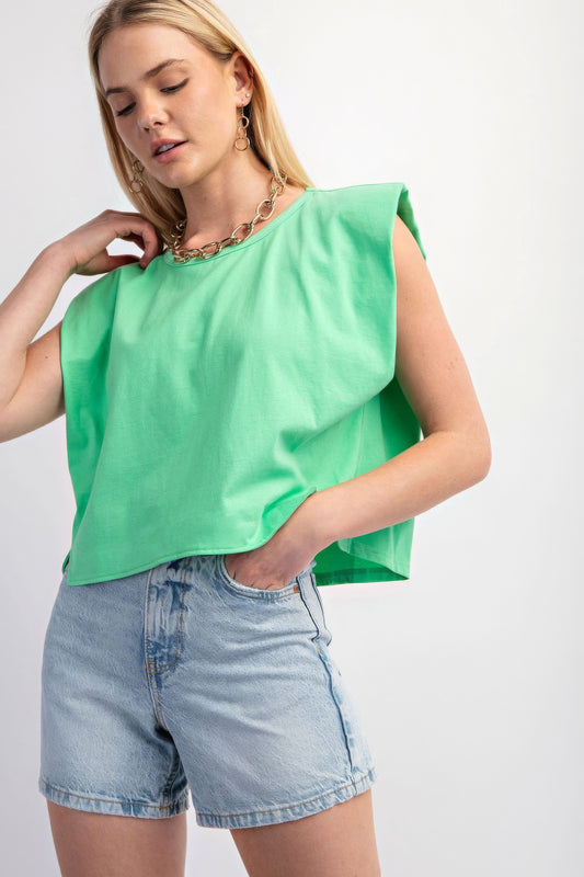 Sleeveless Crop Top With Shoulder Pads Blue Zone Planet