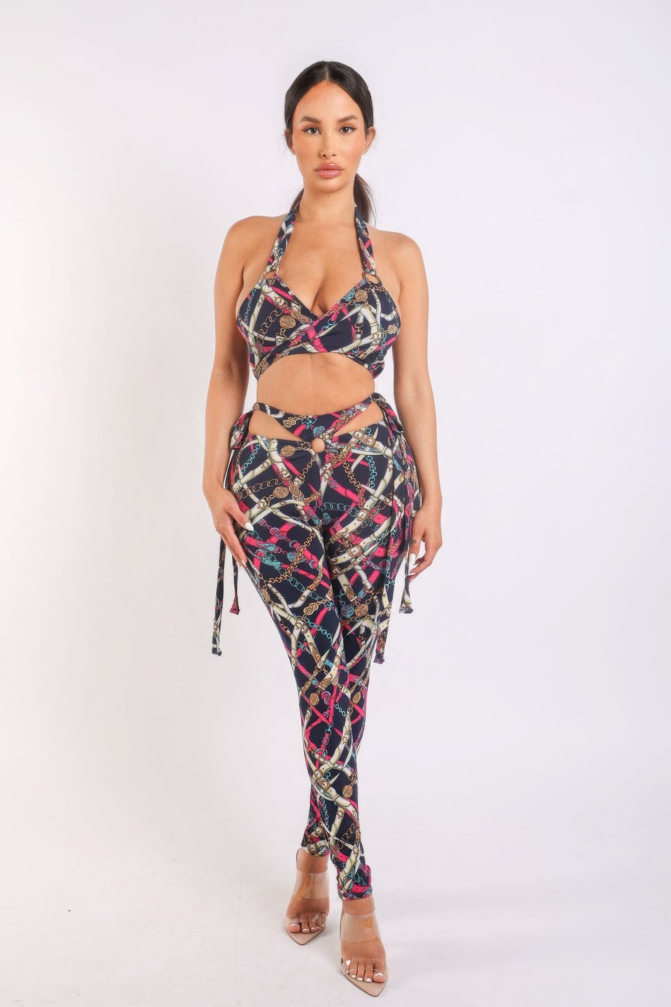 Printed Tie Detailed Jumpsuit-TOPS / DRESSES-[Adult]-[Female]-Navy-S-2022 Online Blue Zone Planet