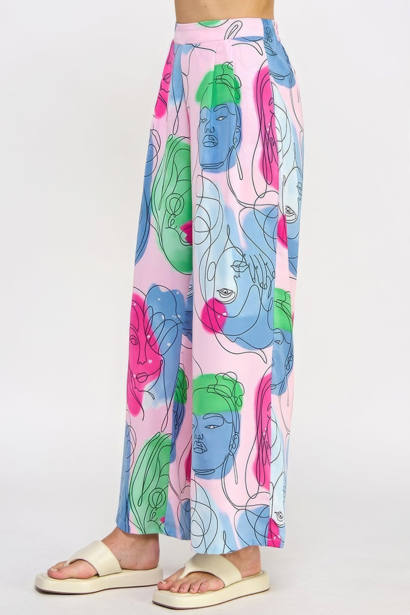 Printed Wide Leg Pant With Elastic Back-BOTTOMS SIZES SMALL MEDIUM LARGE-[Adult]-[Female]-2022 Online Blue Zone Planet