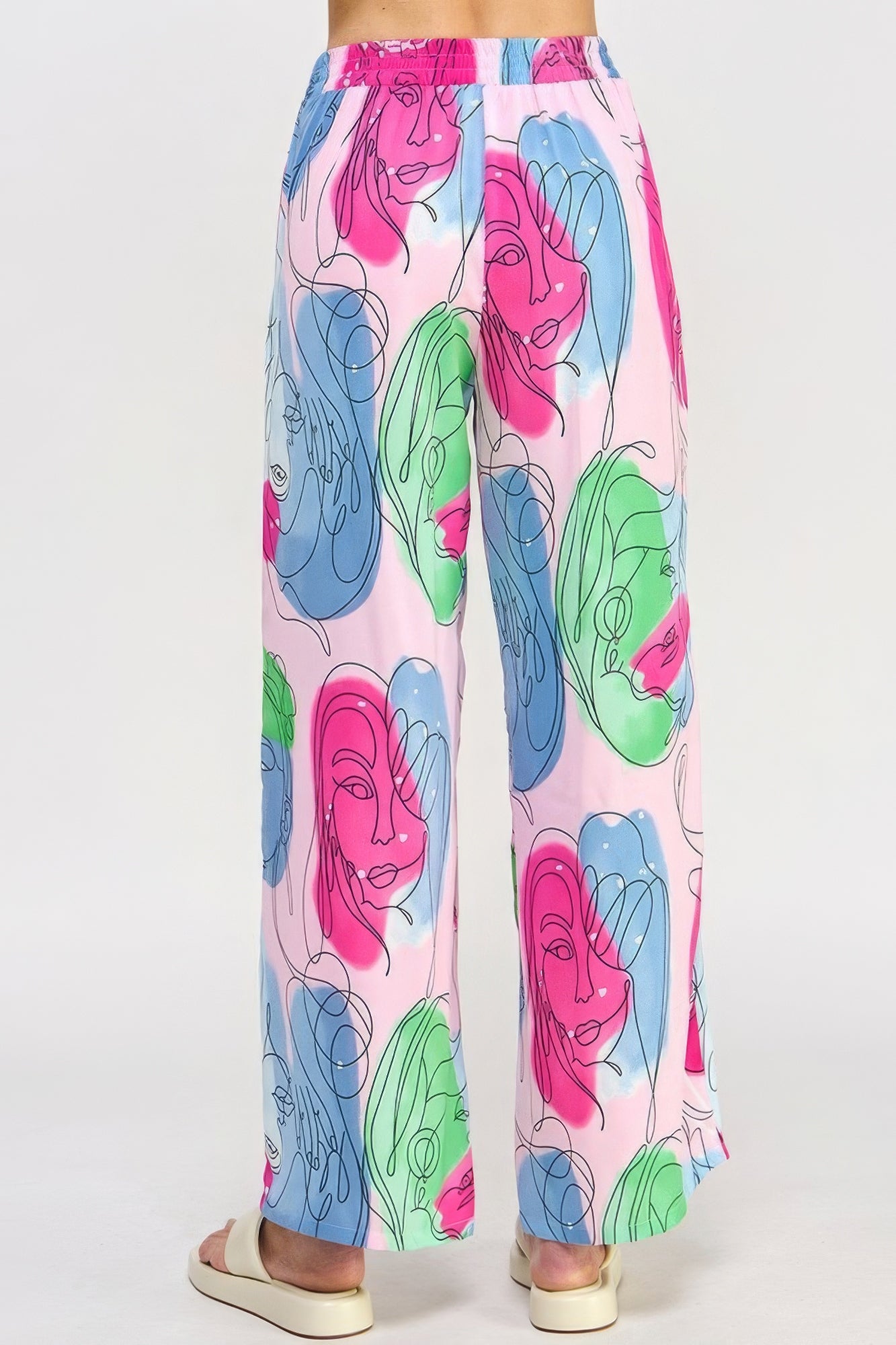 Printed Wide Leg Pant With Elastic Back-BOTTOMS SIZES SMALL MEDIUM LARGE-[Adult]-[Female]-2022 Online Blue Zone Planet