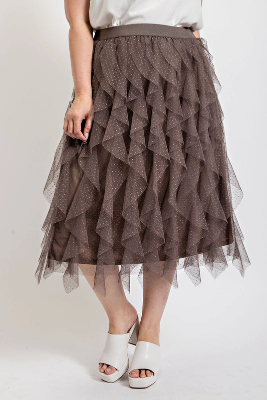 Blue Zone Planet |  Ruffled Tulle Midi Skirt With Elastic Waist Band Blue Zone Planet