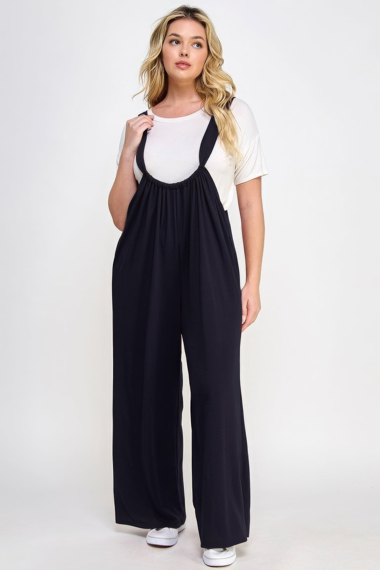 Blue Zone Planet |  French Terry Wide Leg Jumpsuit Overalls Blue Zone Planet