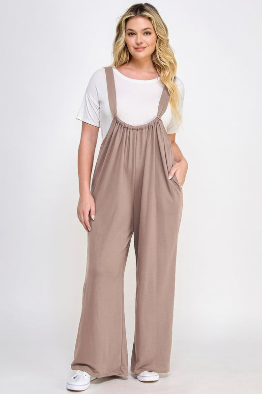 Blue Zone Planet |  French Terry Wide Leg Jumpsuit Overalls Blue Zone Planet