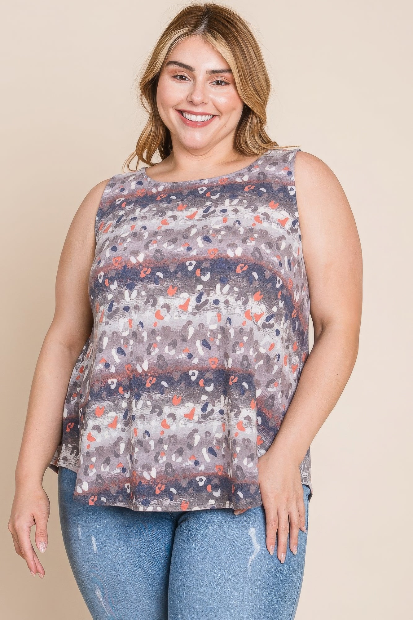 Blue Zone Planet |  Plus Size Multi Tie Dye Animal Printed Tunic Tank Blue Zone Planet