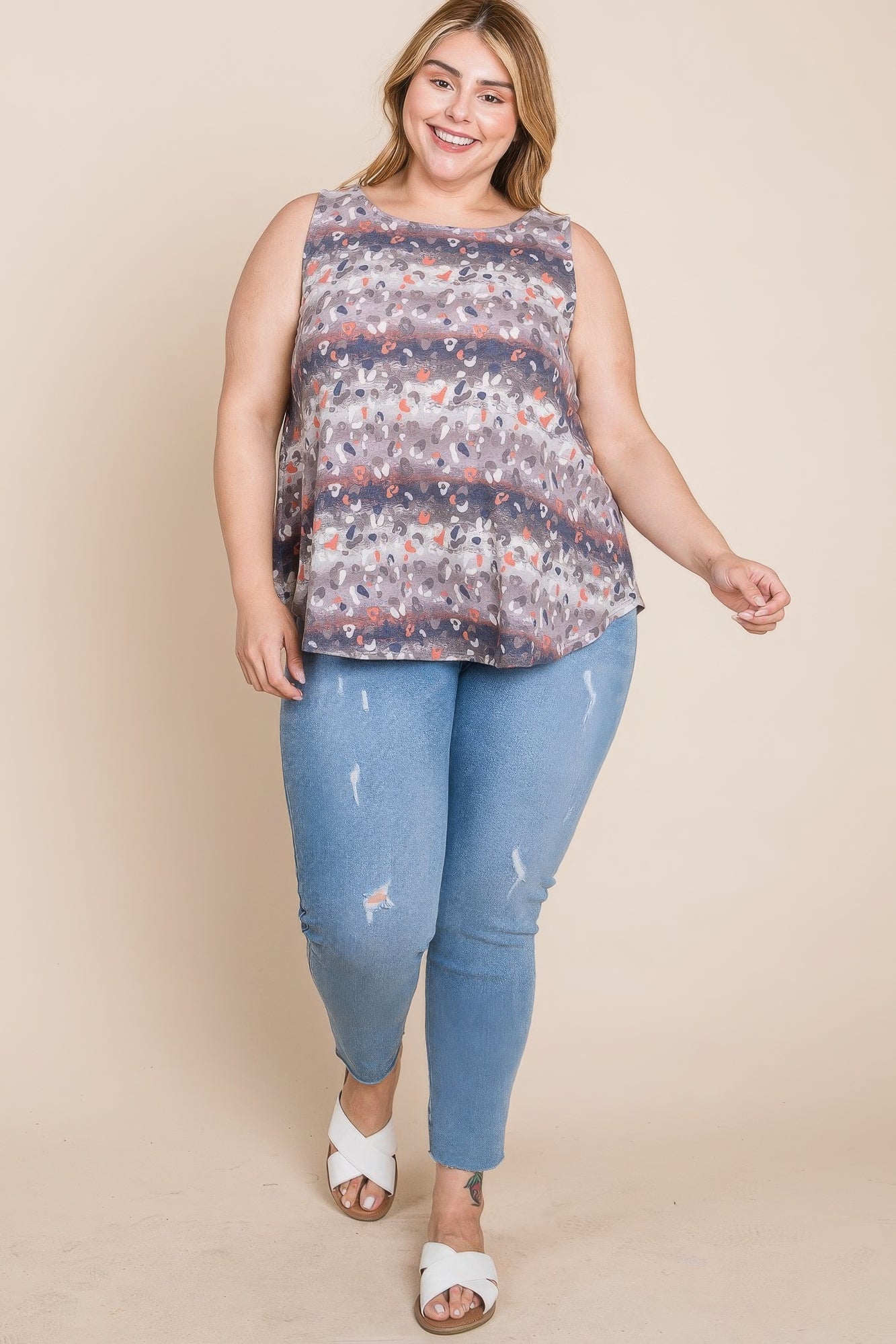 Blue Zone Planet |  Plus Size Multi Tie Dye Animal Printed Tunic Tank Blue Zone Planet