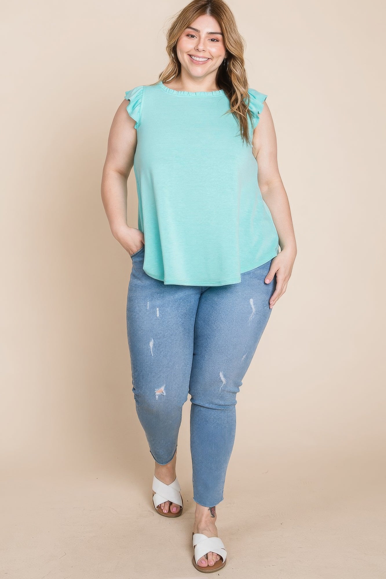 Blue Zone Planet |  Plus Size Solid French Terry Basic Casual Top Blue Zone Planet