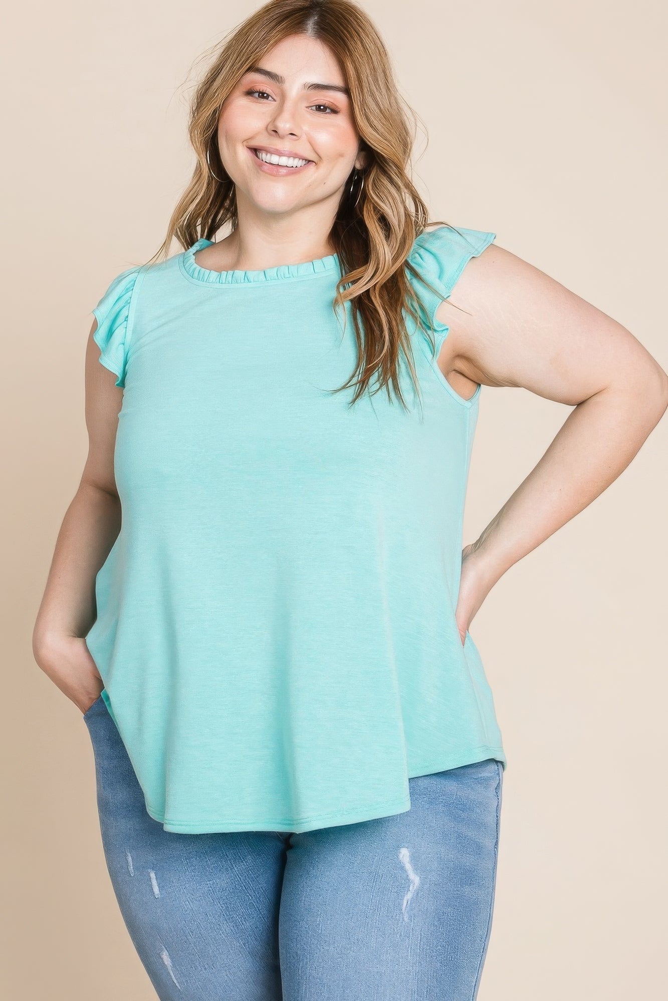 Blue Zone Planet |  Plus Size Solid French Terry Basic Casual Top Blue Zone Planet