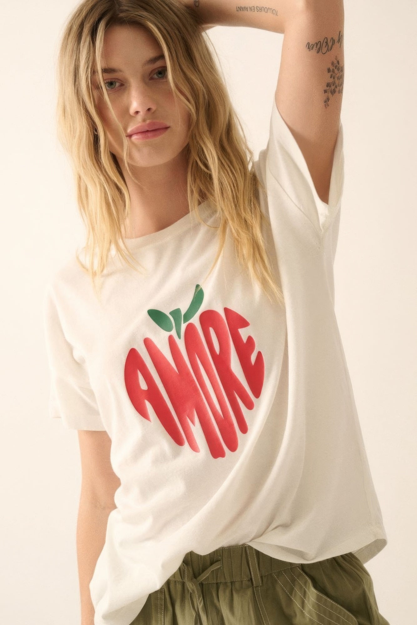 Blue Zone Planet |  Amore Garment-washed Fruit Graphic Tee Blue Zone Planet