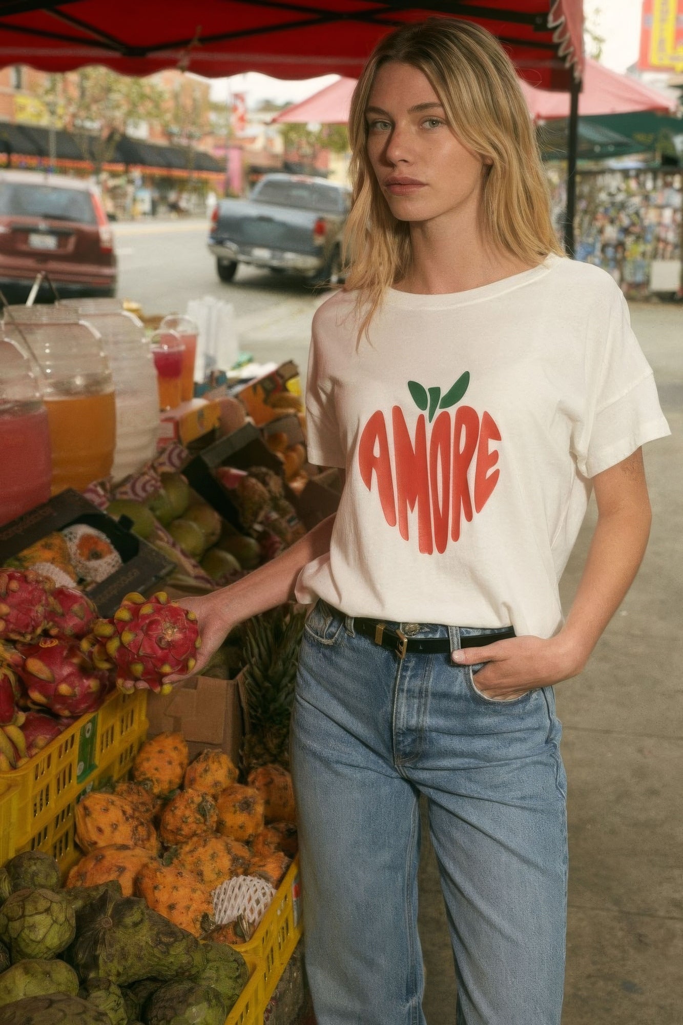 Blue Zone Planet |  Amore Garment-washed Fruit Graphic Tee Blue Zone Planet