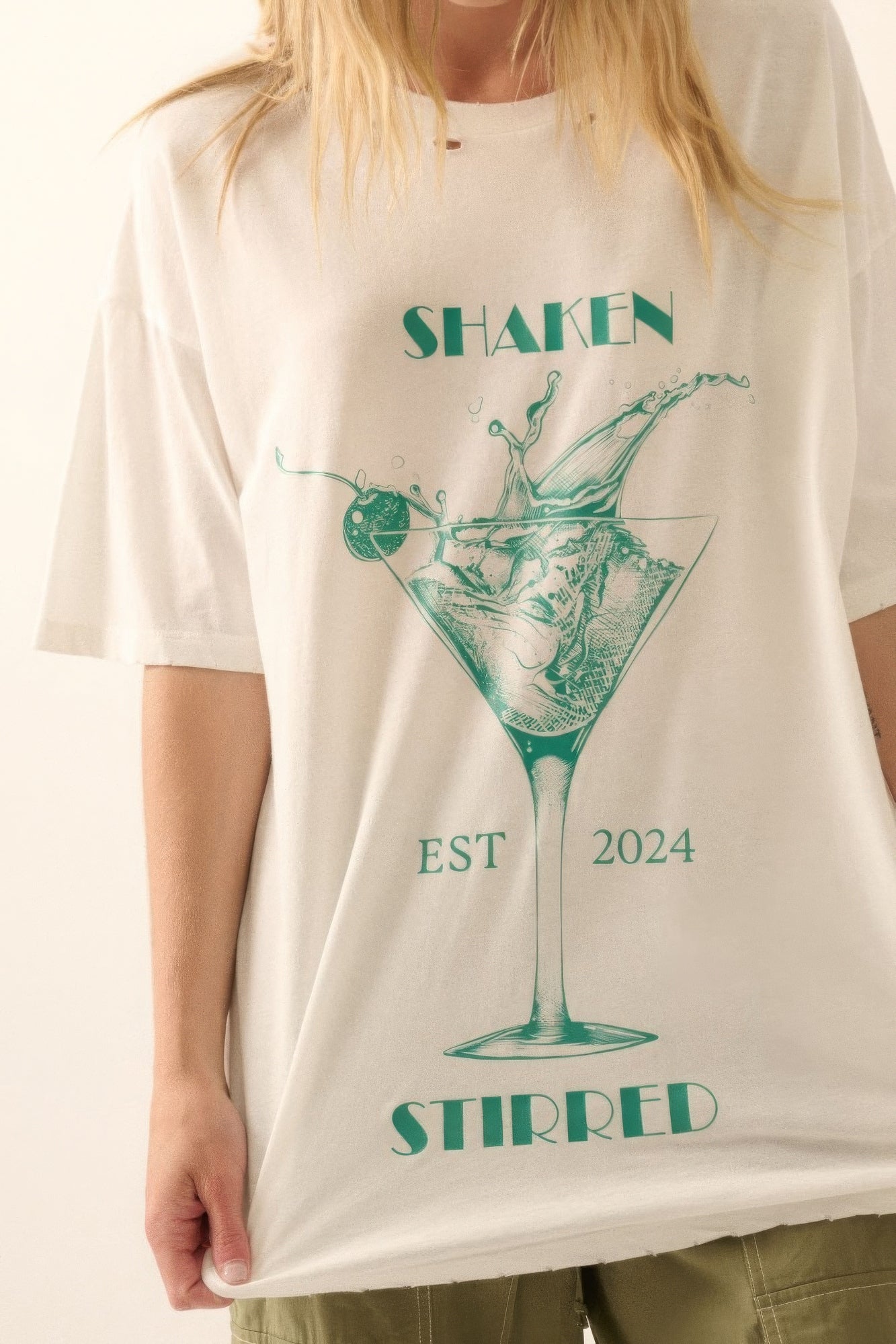 Blue Zone Planet |  Shaken Stirred Martini Distressed Graphic Tee Blue Zone Planet