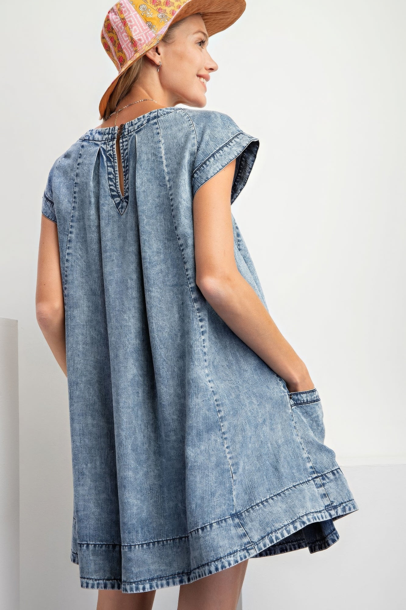 Blue Zone Planet |  Stone Washed Denim Swing Dress Blue Zone Planet