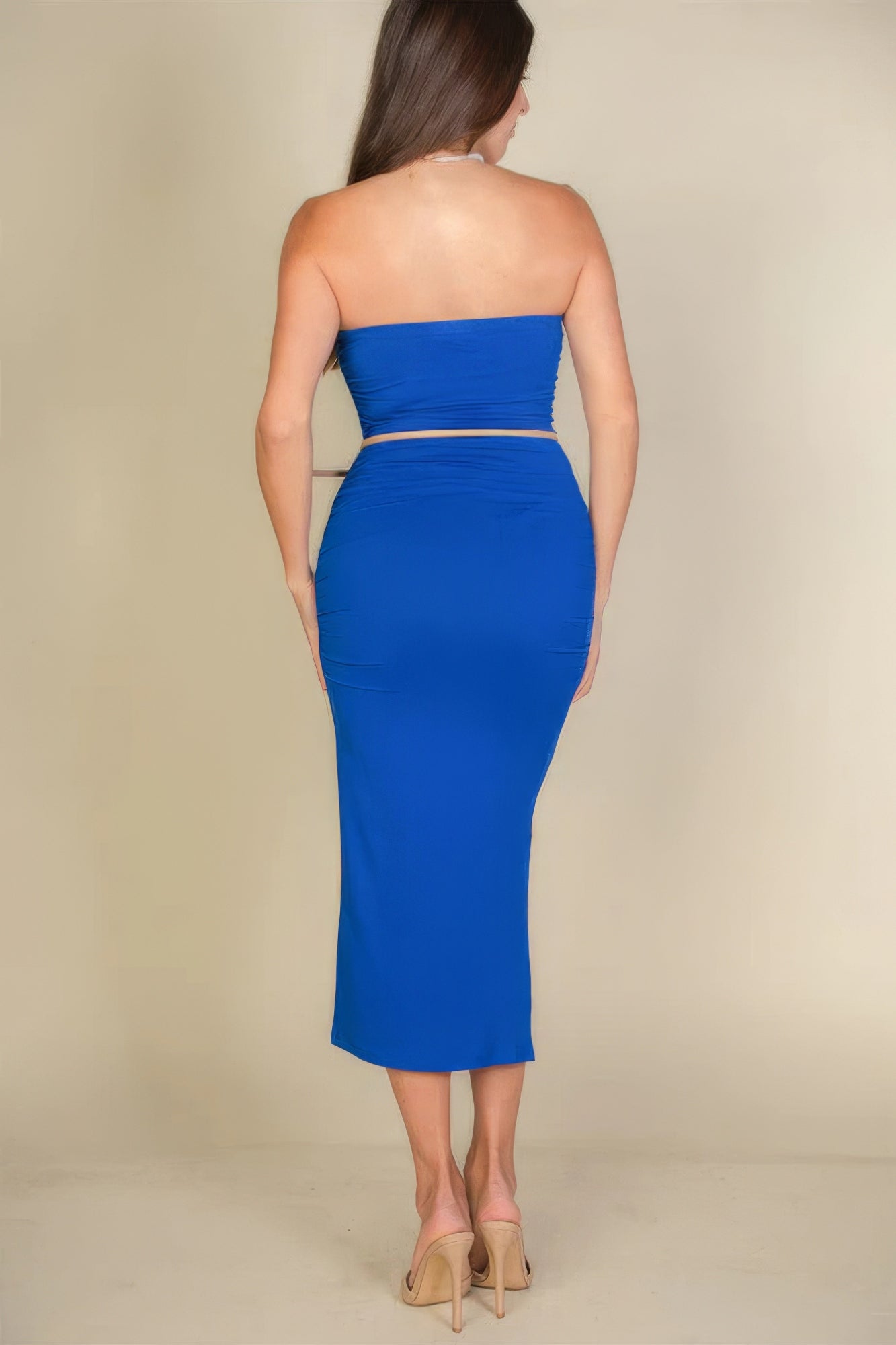 Blue Zone Planet |  Solid Bodycon Split Hem Tube Dress Blue Zone Planet