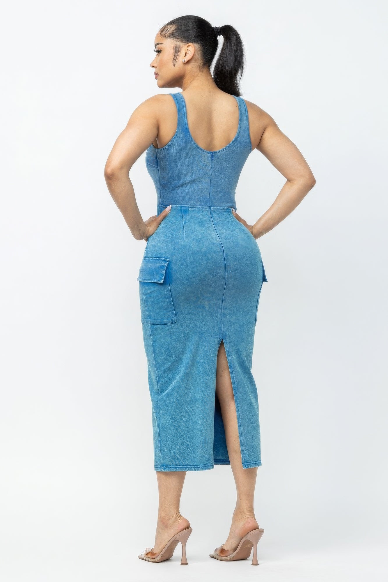 Blue Zone Planet | Acid Washed Cargo Midi Dress-TOPS / DRESSES-[Adult]-[Female]-2022 Online Blue Zone Planet