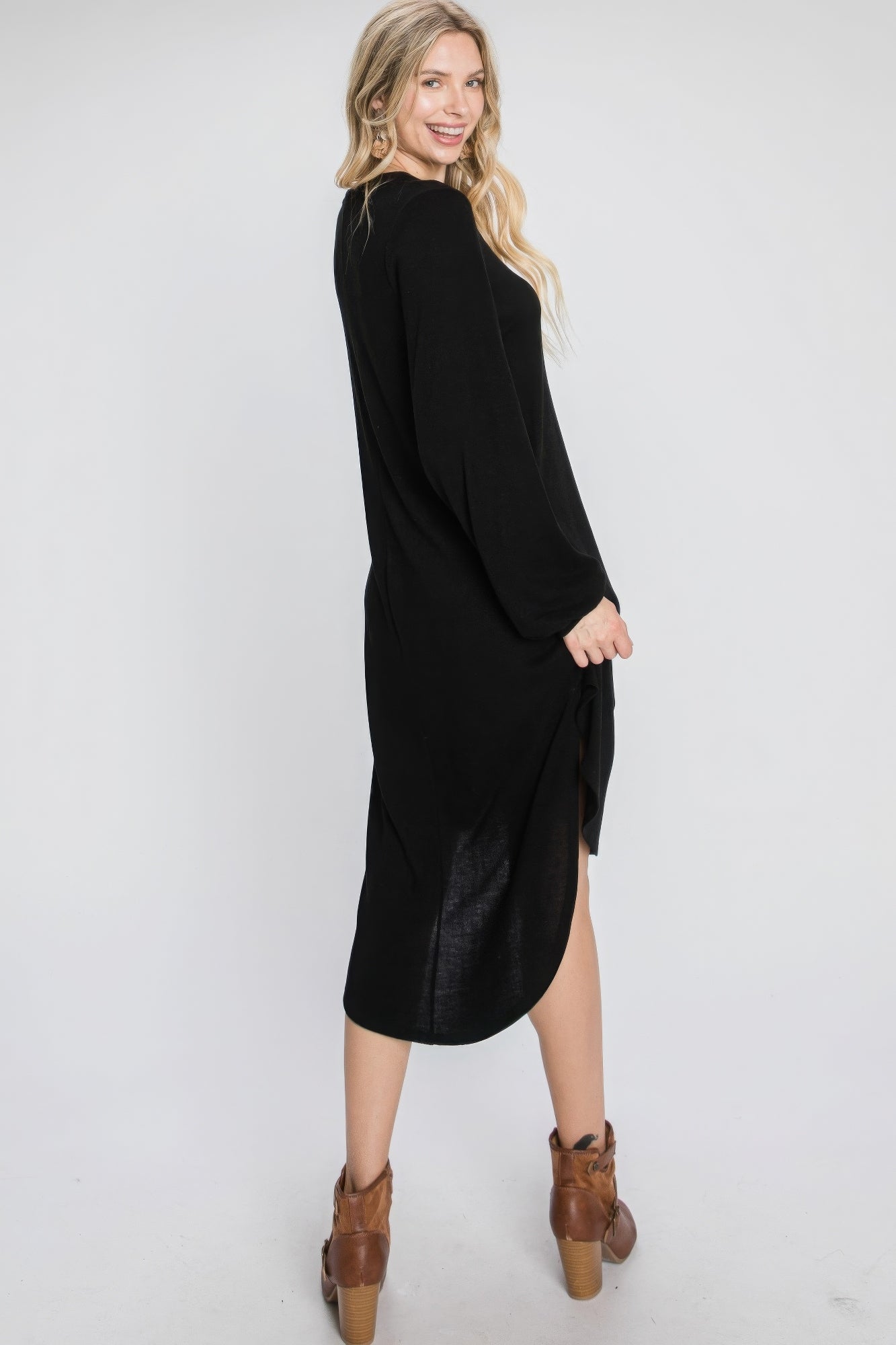 Minimal Long Sleeve Midi Dress-[Adult]-[Female]-2022 Online Blue Zone Planet