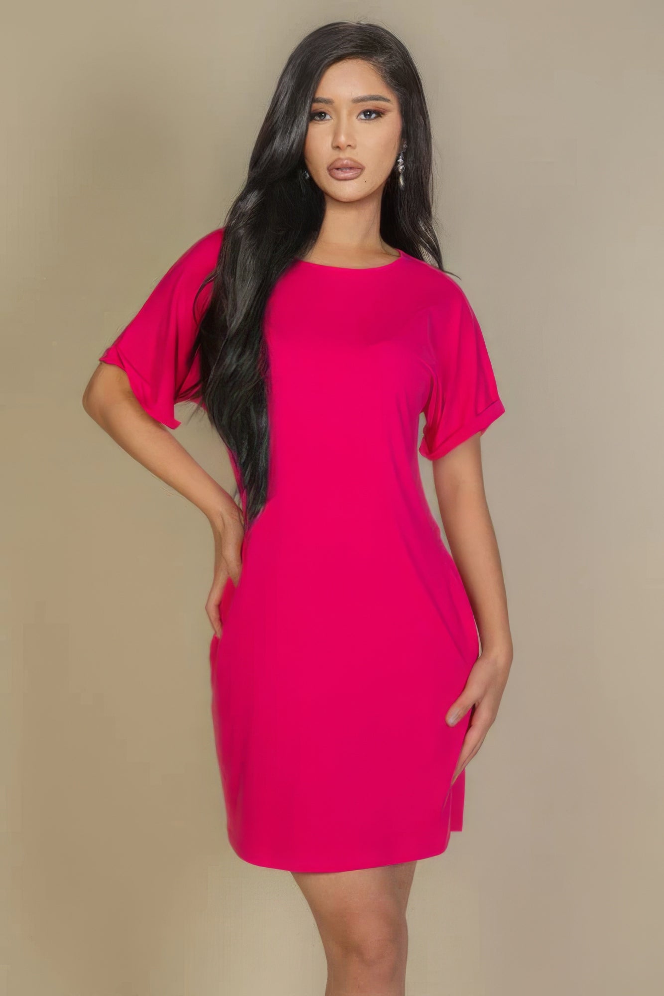 Side Pocket Double Folded Mini Dress-[Adult]-[Female]-Fuchsia-S-2022 Online Blue Zone Planet