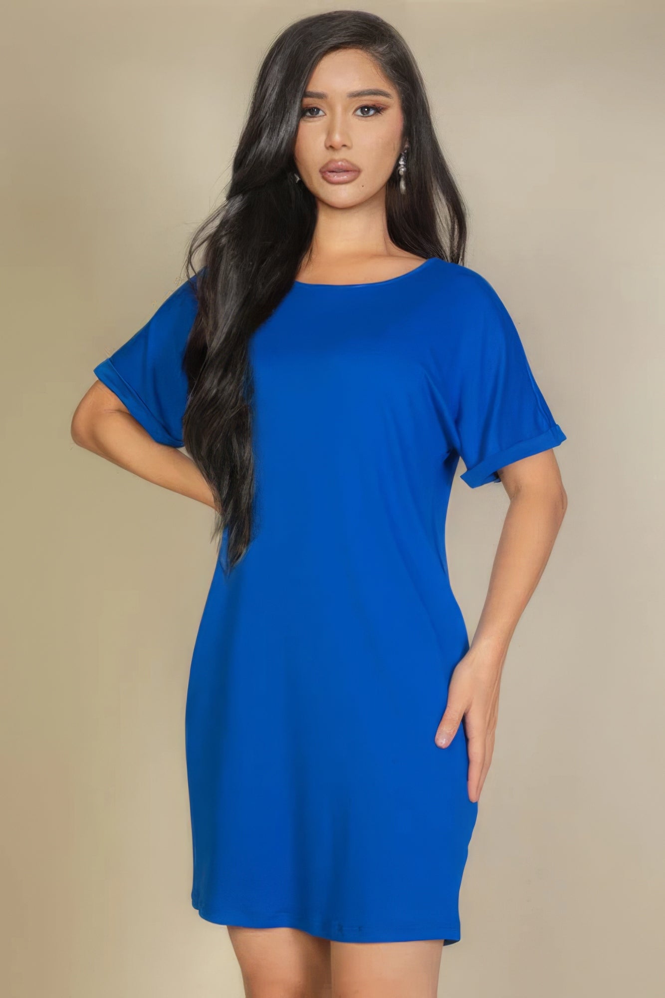 Side Pocket Double Folded Mini Dress-[Adult]-[Female]-Royal-S-2022 Online Blue Zone Planet