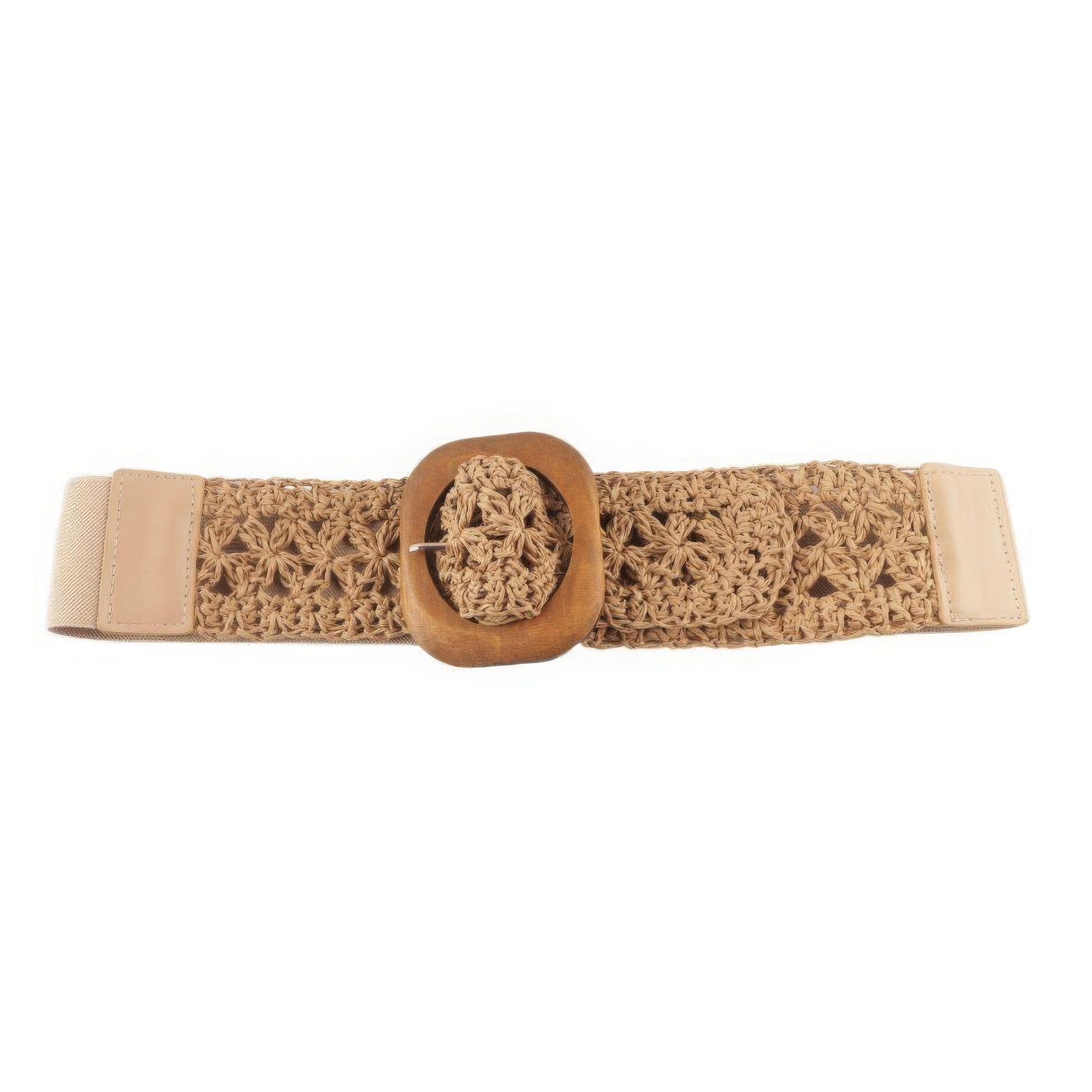 Crochet Wood Buckle Elastic Belt-[Adult]-[Female]-Khaki-2022 Online Blue Zone Planet