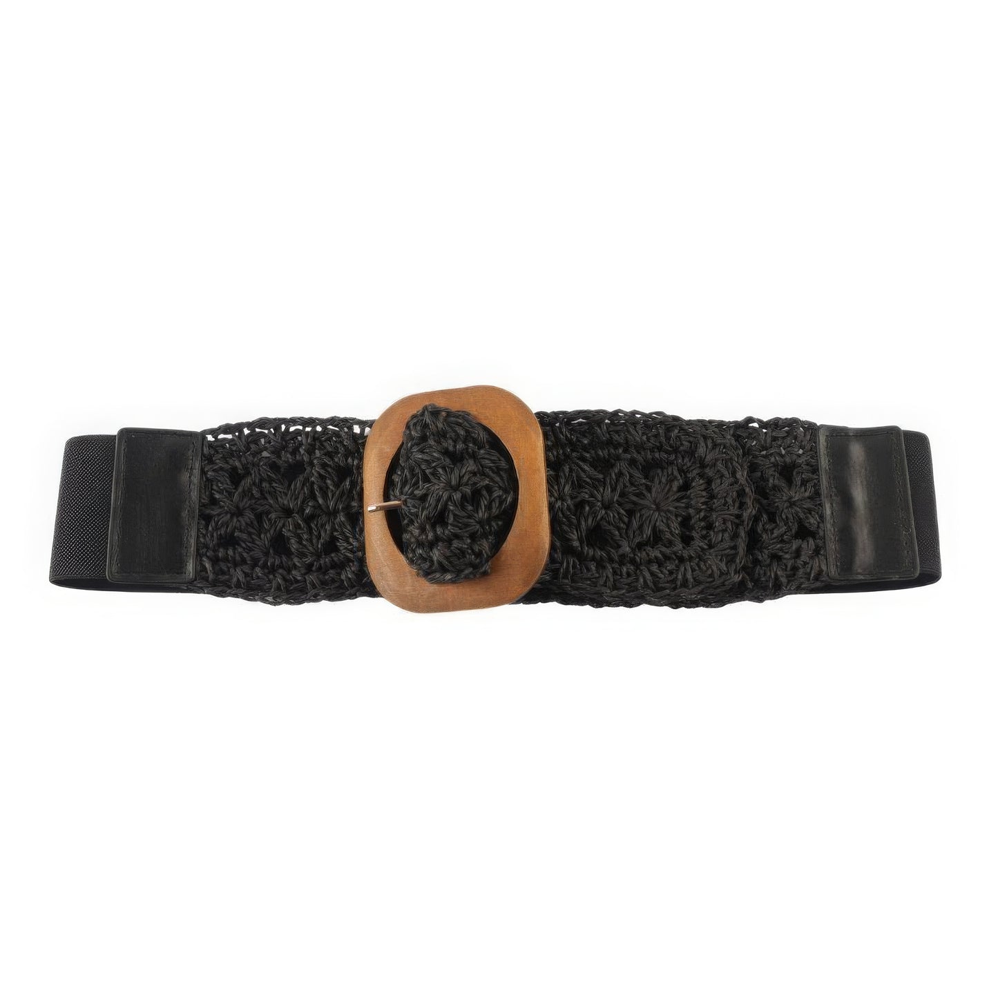 Crochet Wood Buckle Elastic Belt-[Adult]-[Female]-Black-2022 Online Blue Zone Planet