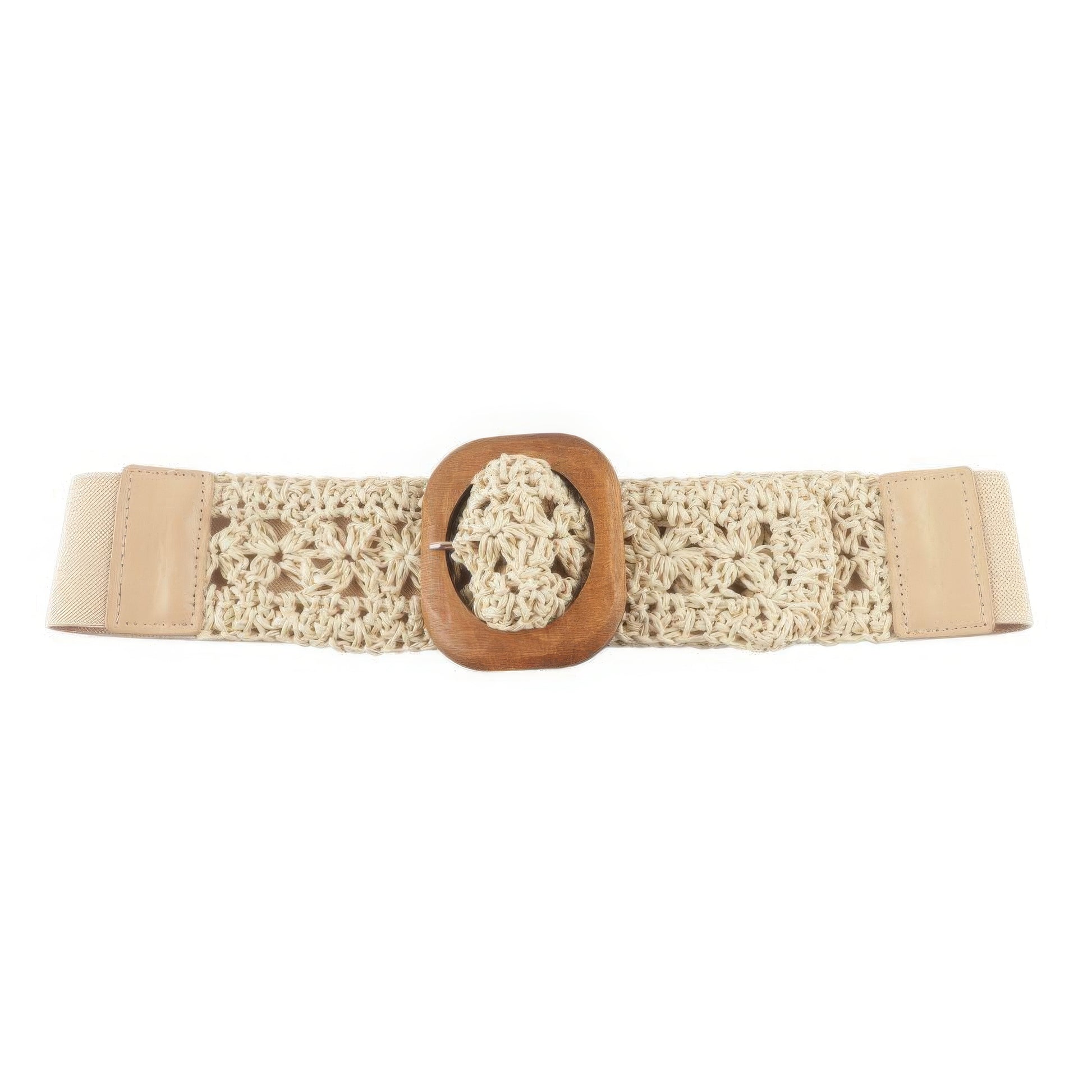 Crochet Wood Buckle Elastic Belt-[Adult]-[Female]-Ivory-2022 Online Blue Zone Planet