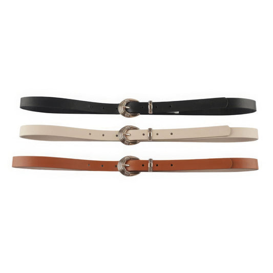 Metal U Buckle Skinny Belt 3 Pc Set-[Adult]-[Female]-Black/Cognac/Ivory-2022 Online Blue Zone Planet