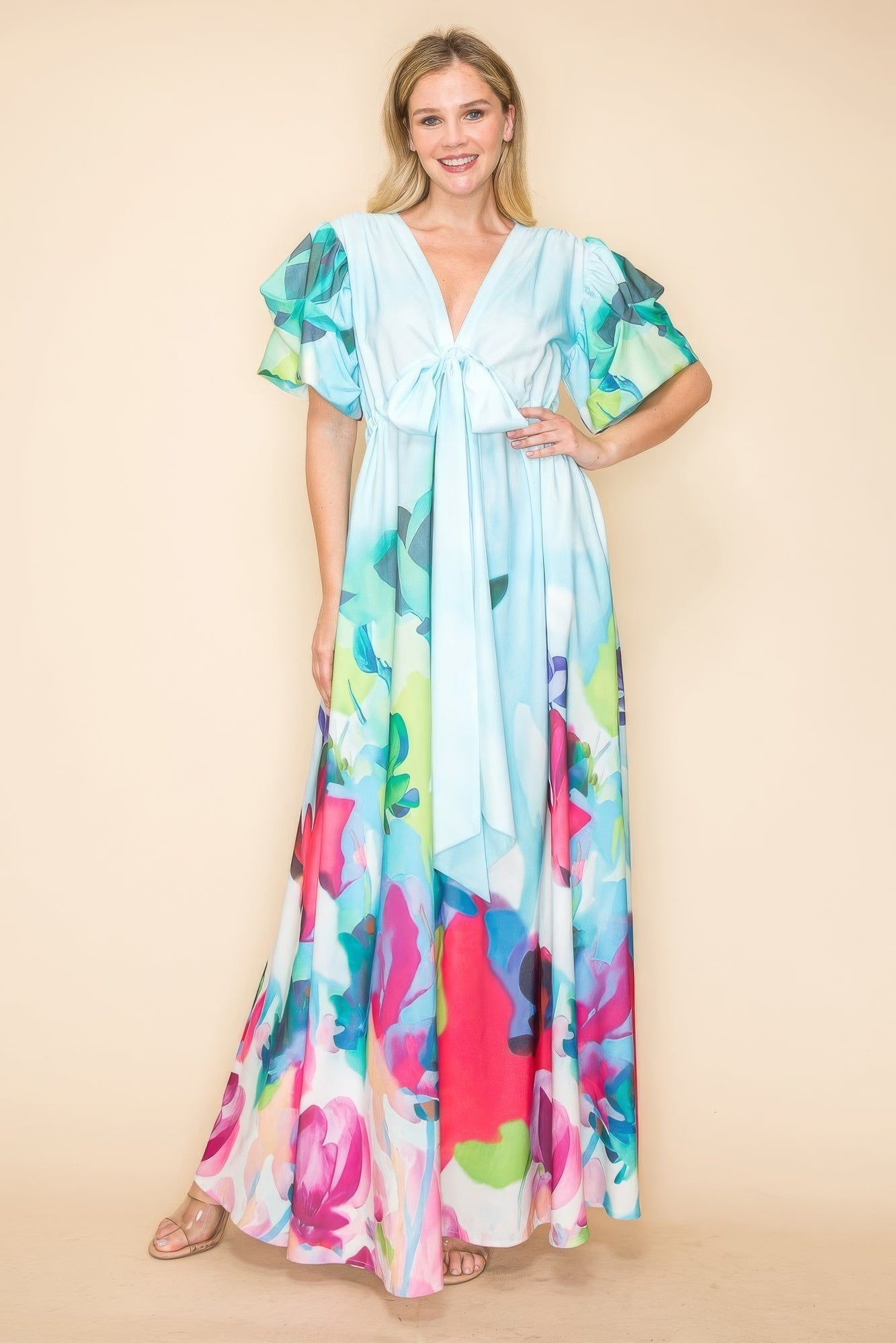 Blue Zone Planet | Printed V Neck Maxi Dress-TOPS / DRESSES-[Adult]-[Female]-2022 Online Blue Zone Planet