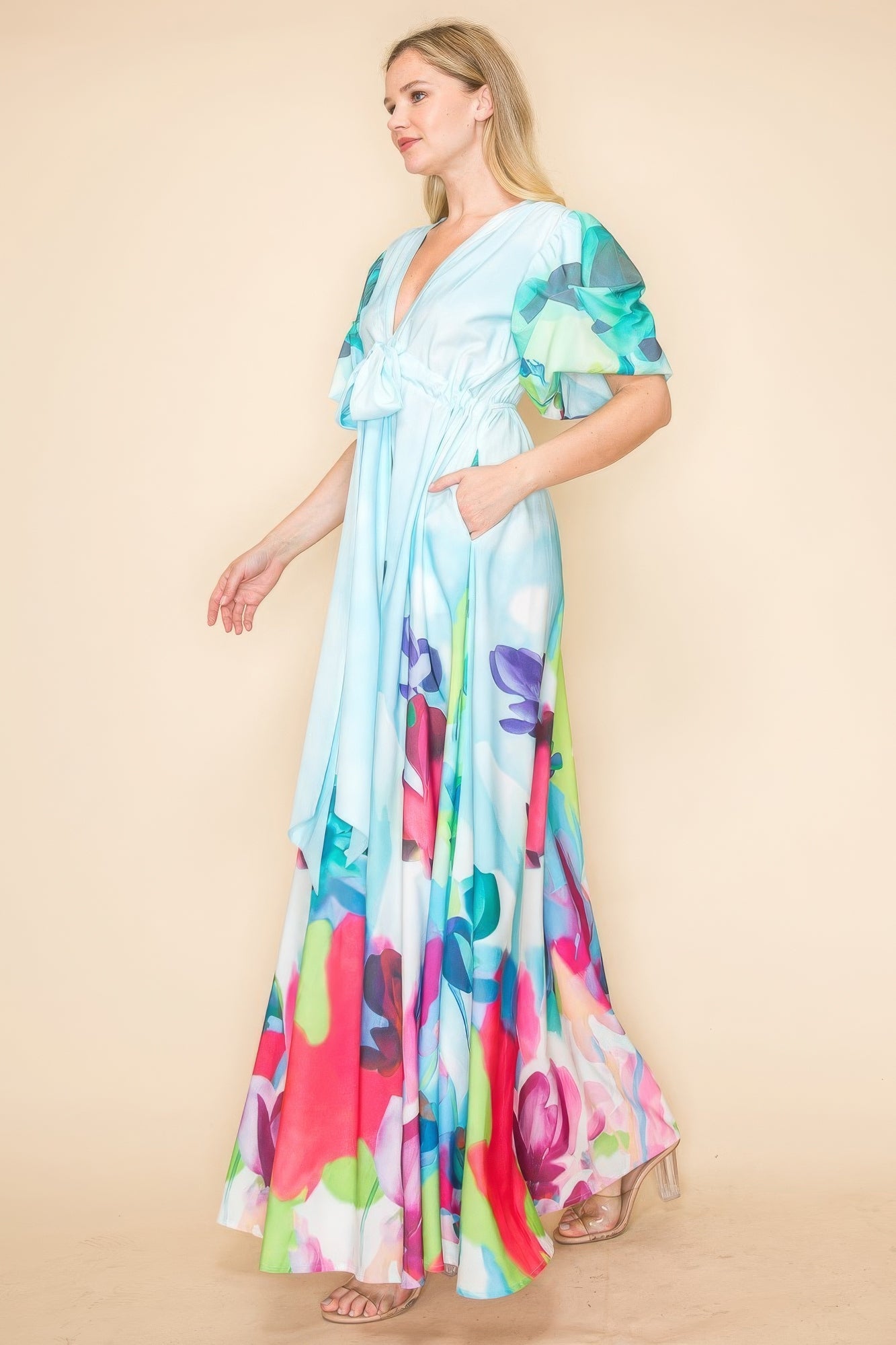 Blue Zone Planet | Printed V Neck Maxi Dress-TOPS / DRESSES-[Adult]-[Female]-2022 Online Blue Zone Planet