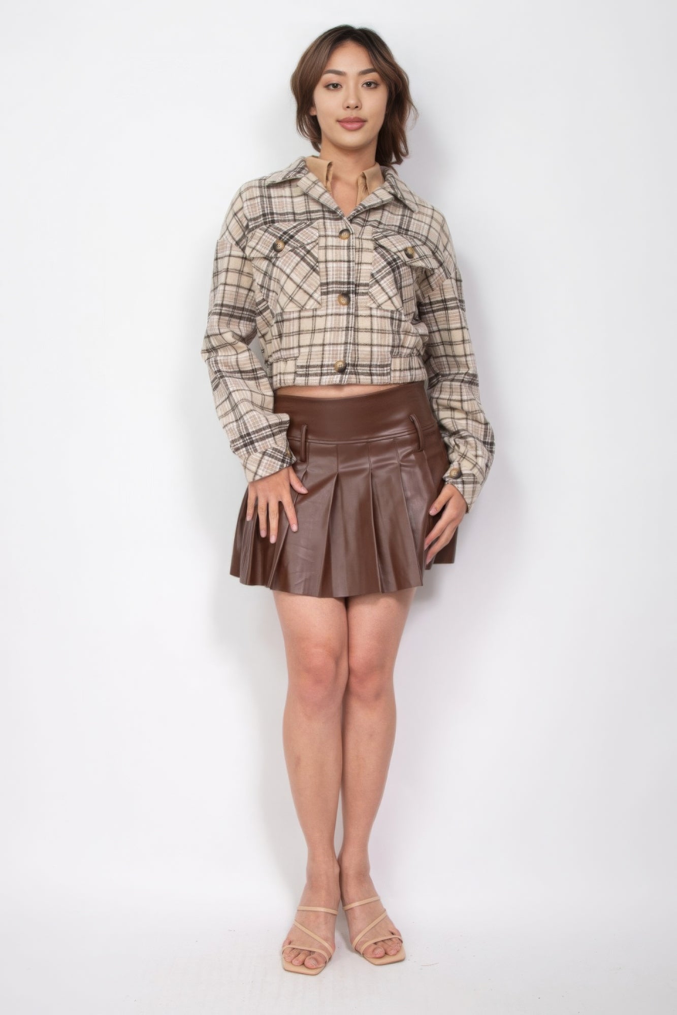 Blue Zone Planet | Plaid Button-down Crop Jacket-TOPS / DRESSES-[Adult]-[Female]-2022 Online Blue Zone Planet