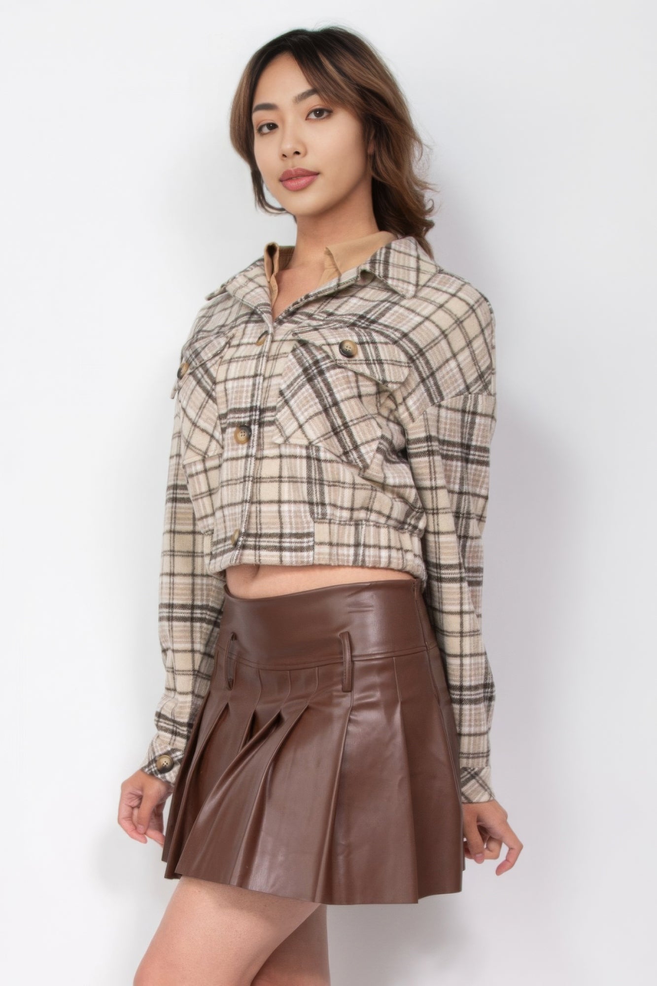 Blue Zone Planet | Plaid Button-down Crop Jacket-TOPS / DRESSES-[Adult]-[Female]-2022 Online Blue Zone Planet