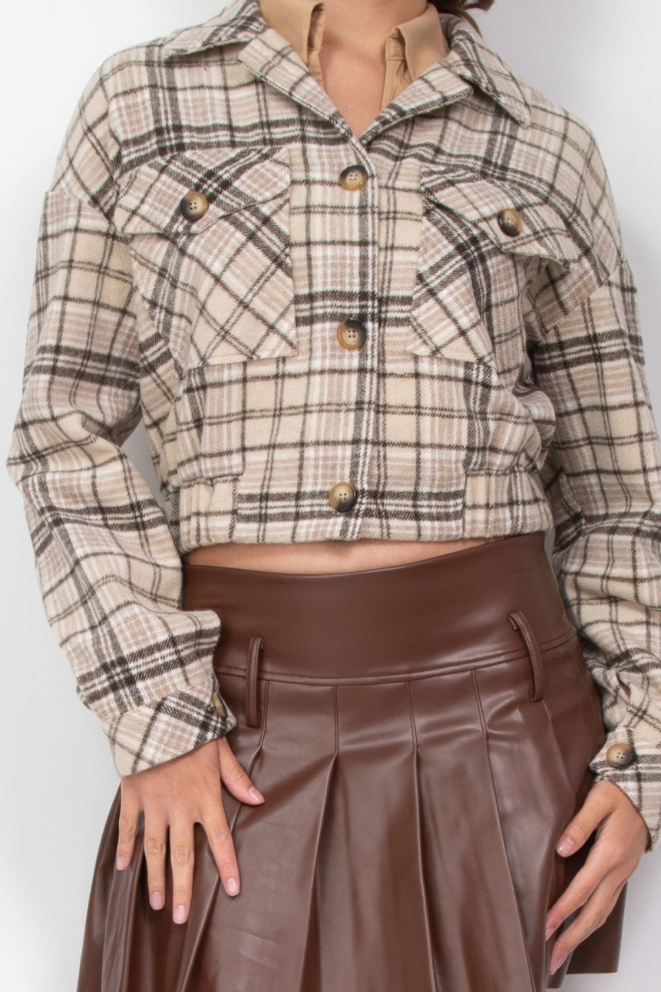 Blue Zone Planet | Plaid Button-down Crop Jacket-TOPS / DRESSES-[Adult]-[Female]-2022 Online Blue Zone Planet