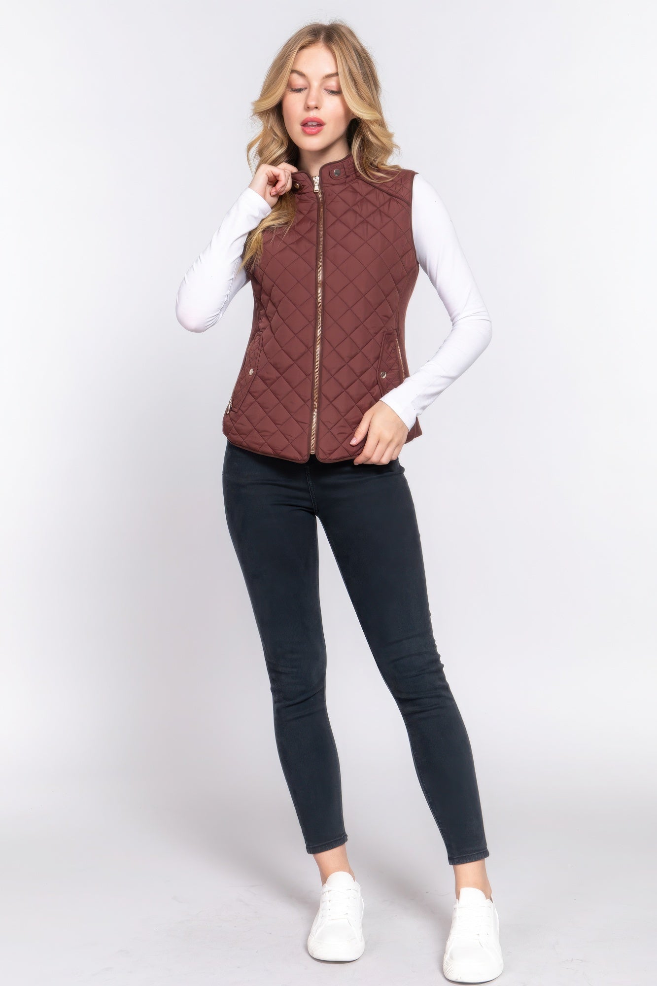 Blue Zone Planet | Suede Piping Quilted Padding Vest-TOPS / DRESSES-[Adult]-[Female]-2022 Online Blue Zone Planet