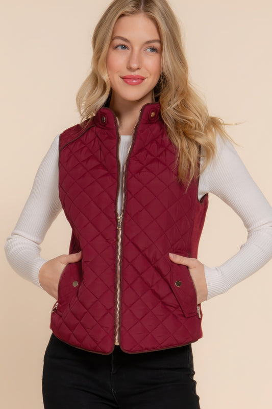 Blue Zone Planet | Suede Piping Quilted Padding Vest-TOPS / DRESSES-[Adult]-[Female]-Burgundy-S-2022 Online Blue Zone Planet