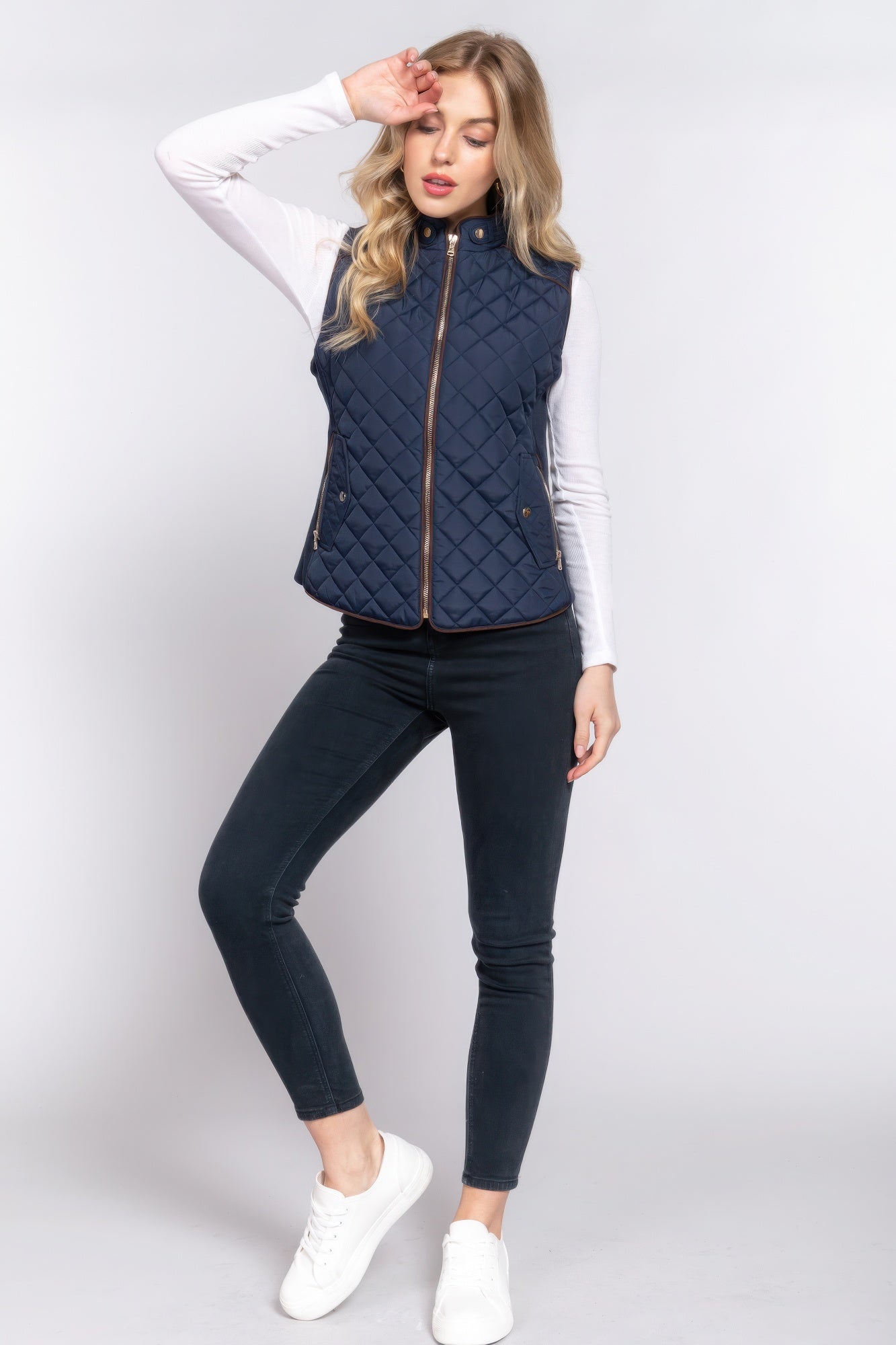 Blue Zone Planet | Suede Piping Quilted Padding Vest-TOPS / DRESSES-[Adult]-[Female]-2022 Online Blue Zone Planet