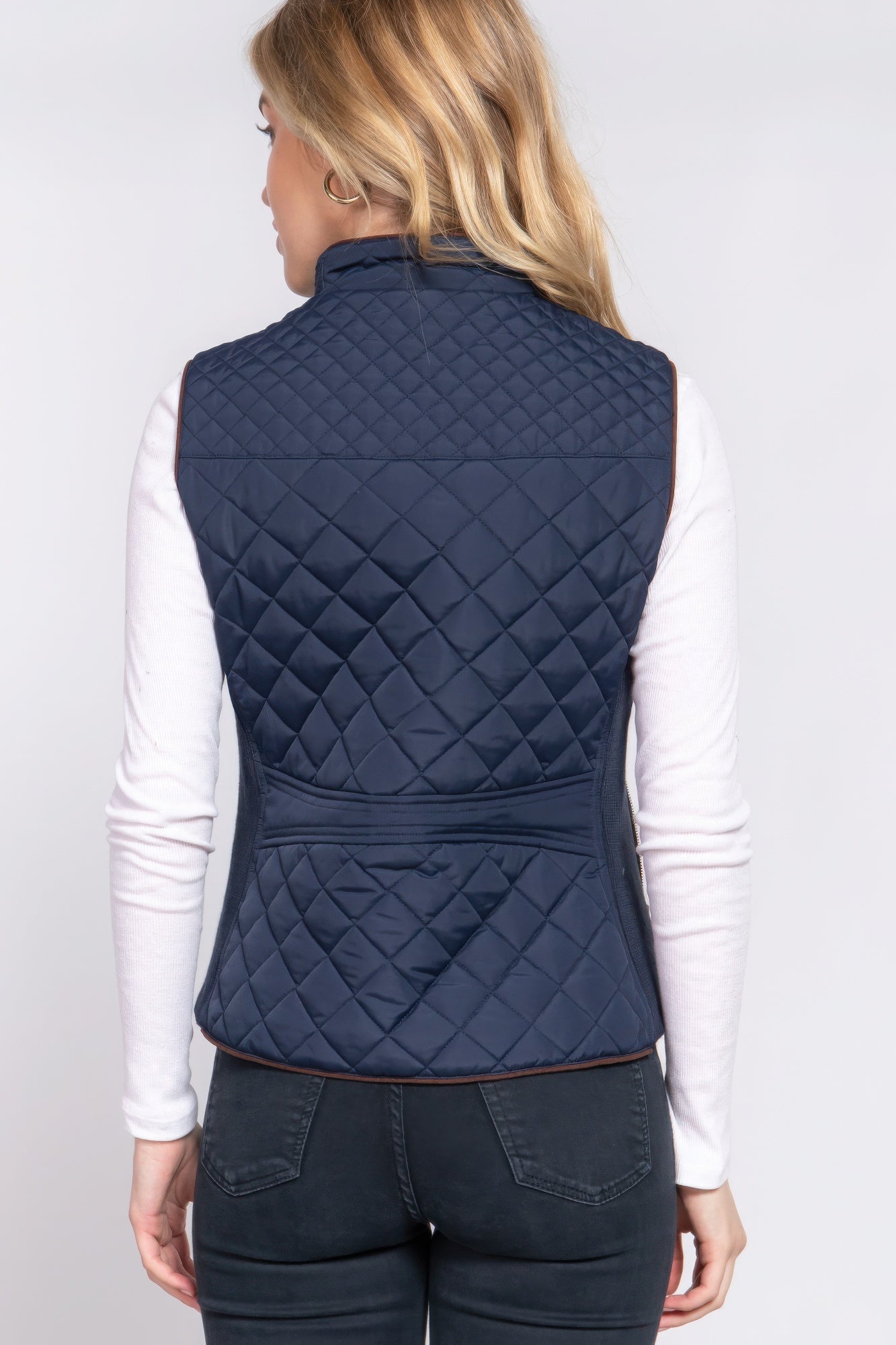 Blue Zone Planet | Suede Piping Quilted Padding Vest-TOPS / DRESSES-[Adult]-[Female]-2022 Online Blue Zone Planet