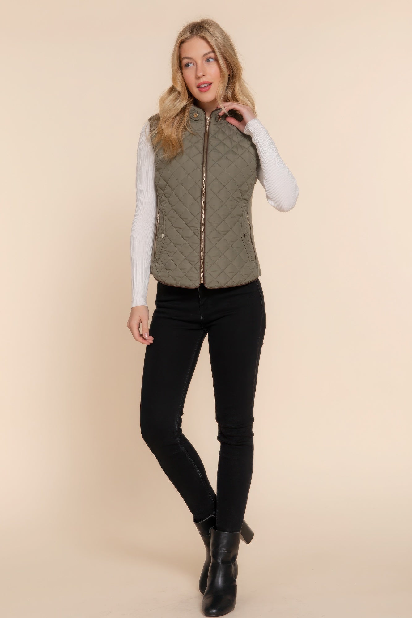 Blue Zone Planet | Suede Piping Quilted Padding Vest-TOPS / DRESSES-[Adult]-[Female]-2022 Online Blue Zone Planet