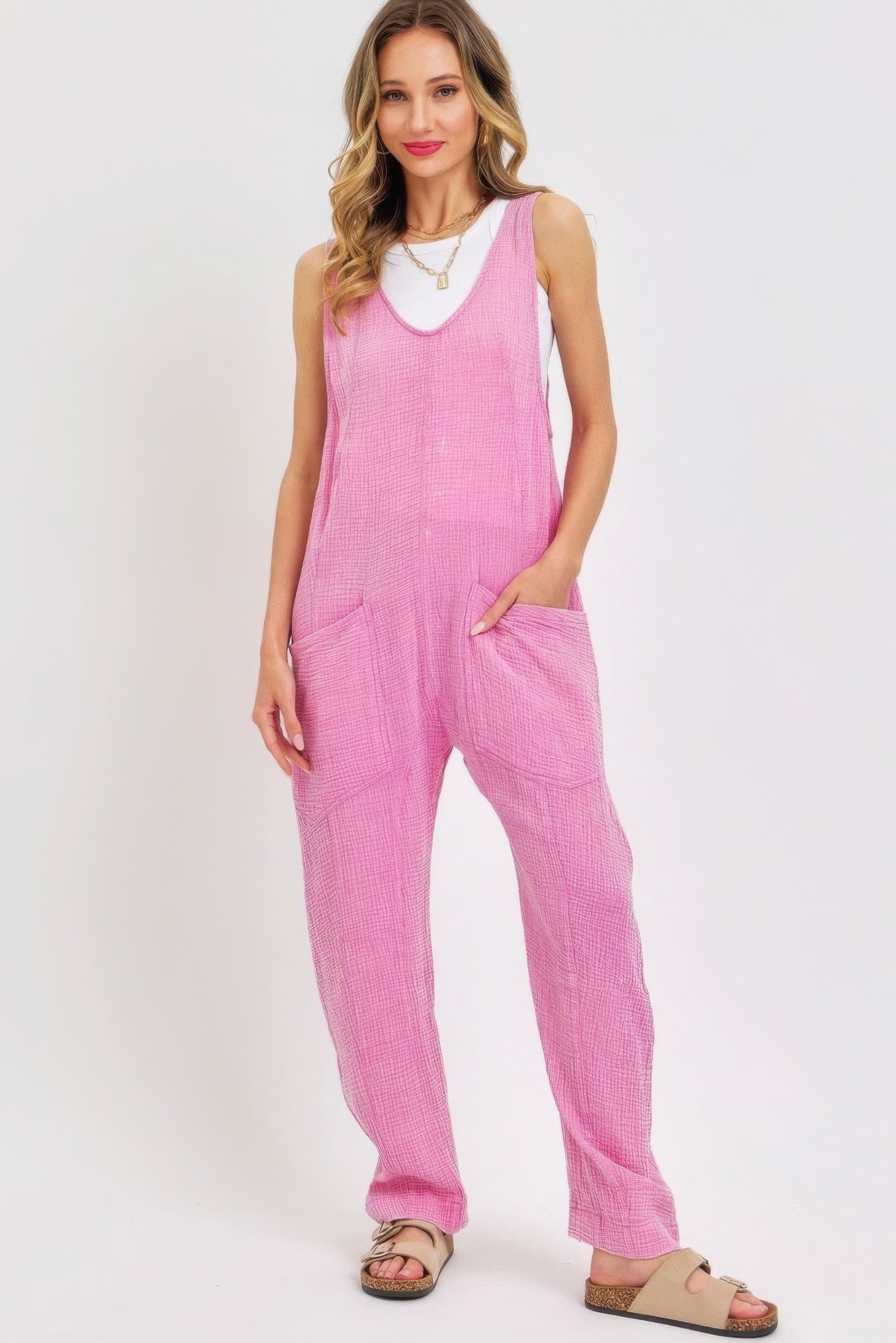 Blue Zone Planet | Mineral Washed Summer Jumpsuit-TOPS / DRESSES-[Adult]-[Female]-Pink-S-2022 Online Blue Zone Planet