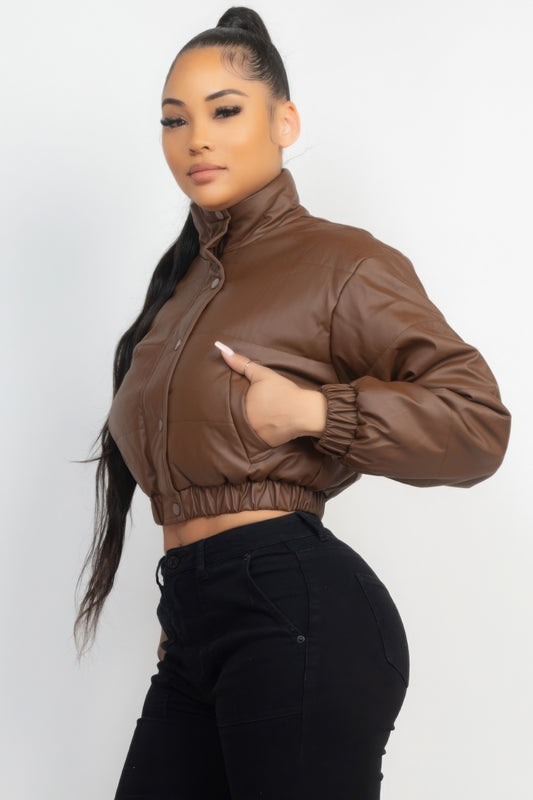 Snap Button Padded Crop Jacket-[Adult]-[Female]-2022 Online Blue Zone Planet