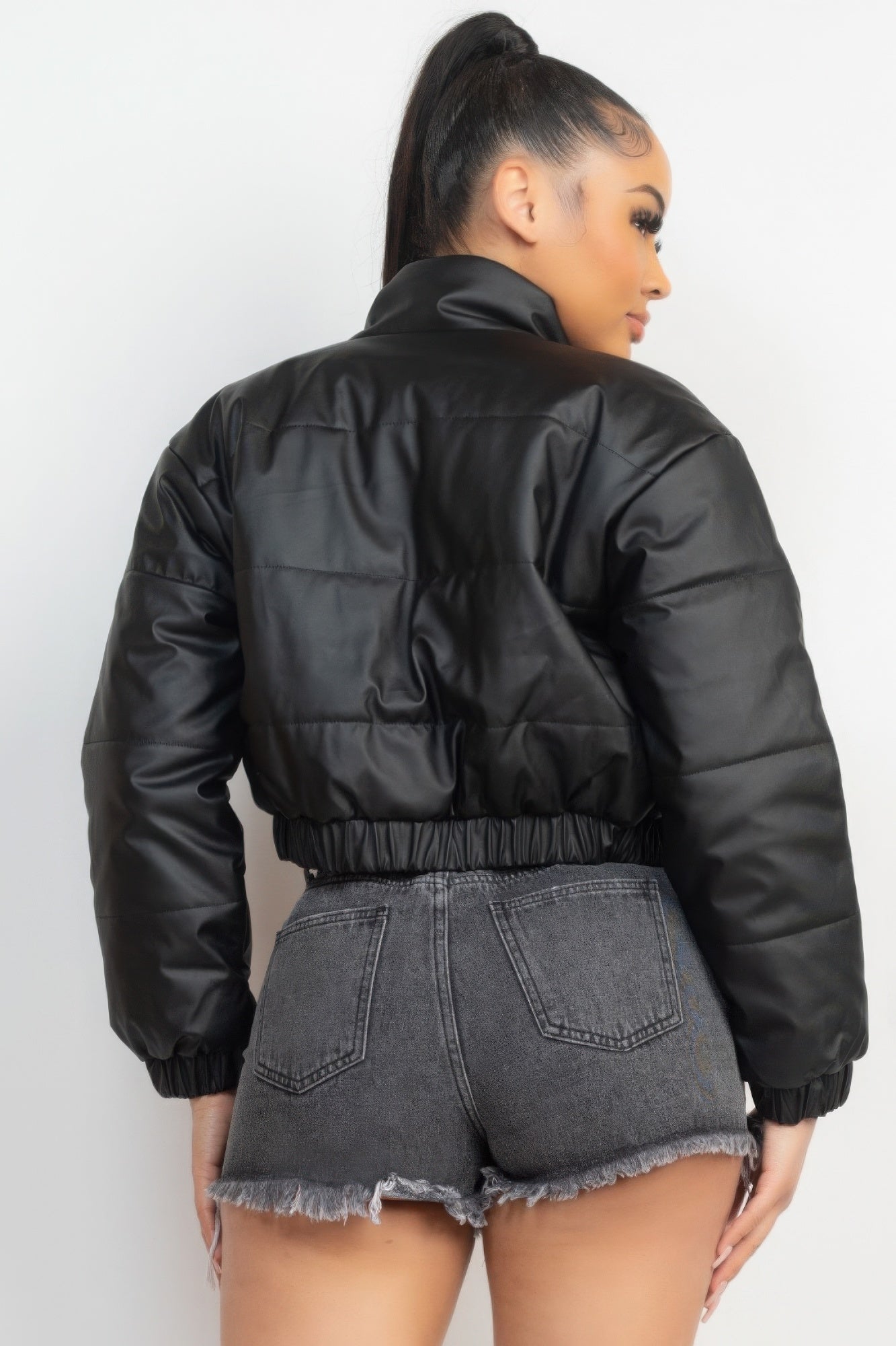 Snap Button Padded Crop Jacket-[Adult]-[Female]-2022 Online Blue Zone Planet