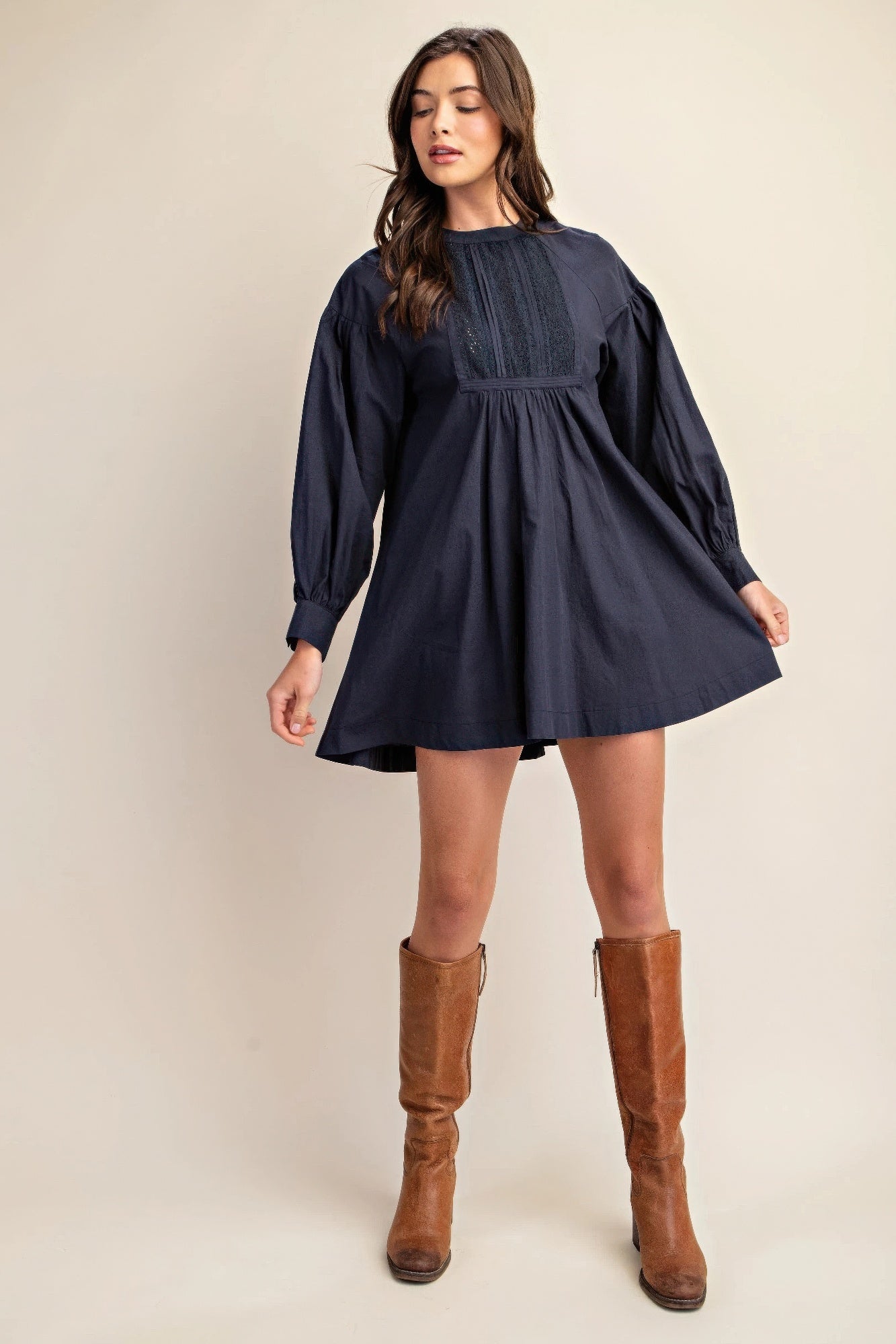 Tina's Long Sleeve Mini Dress with Lace Detail-TOPS / DRESSES-[Adult]-[Female]-2022 Online Blue Zone Planet