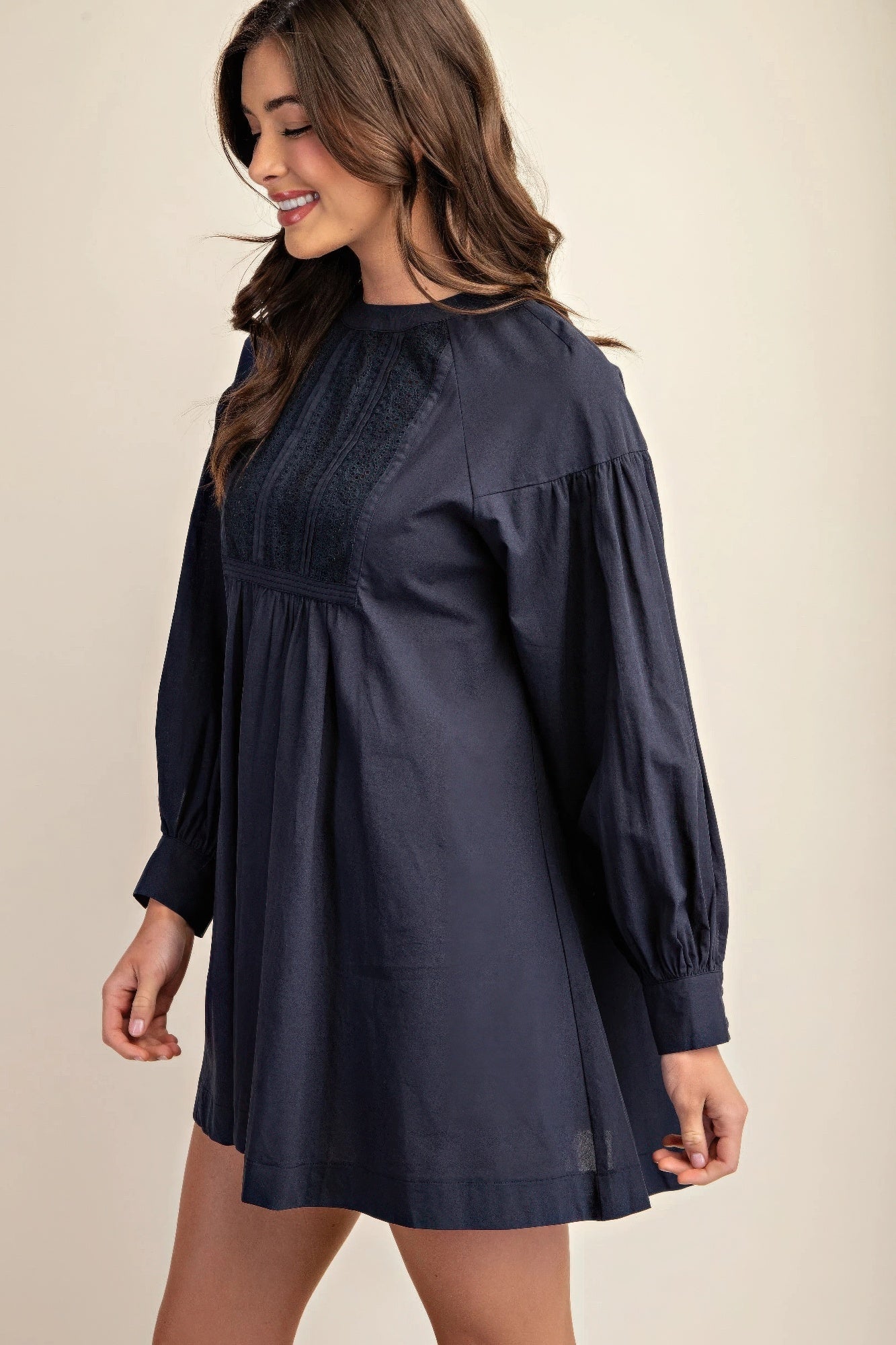 Tina's Long Sleeve Mini Dress with Lace Detail-TOPS / DRESSES-[Adult]-[Female]-2022 Online Blue Zone Planet