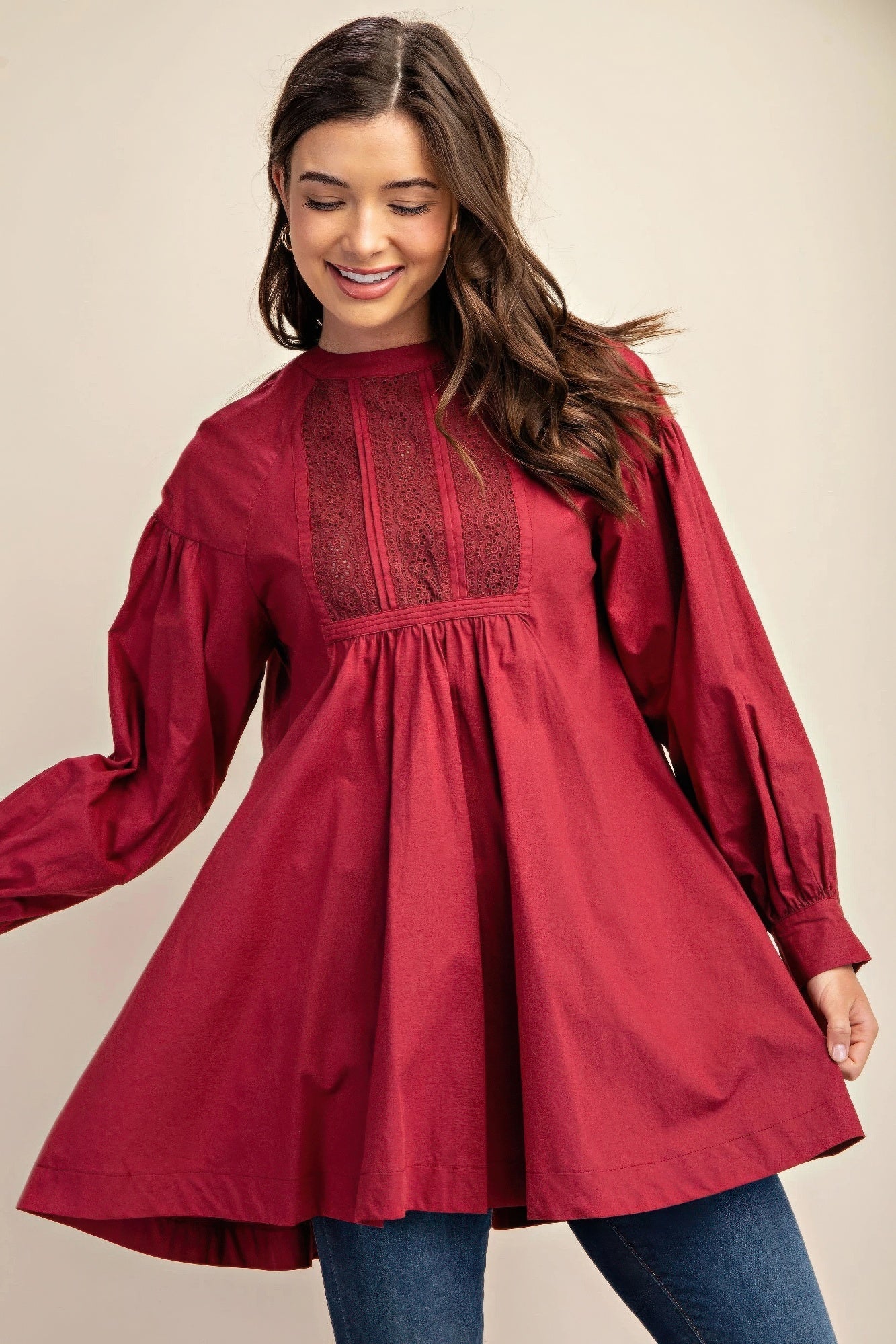 Tina's Long Sleeve Mini Dress with Lace Detail-TOPS / DRESSES-[Adult]-[Female]-Plum-S-2022 Online Blue Zone Planet