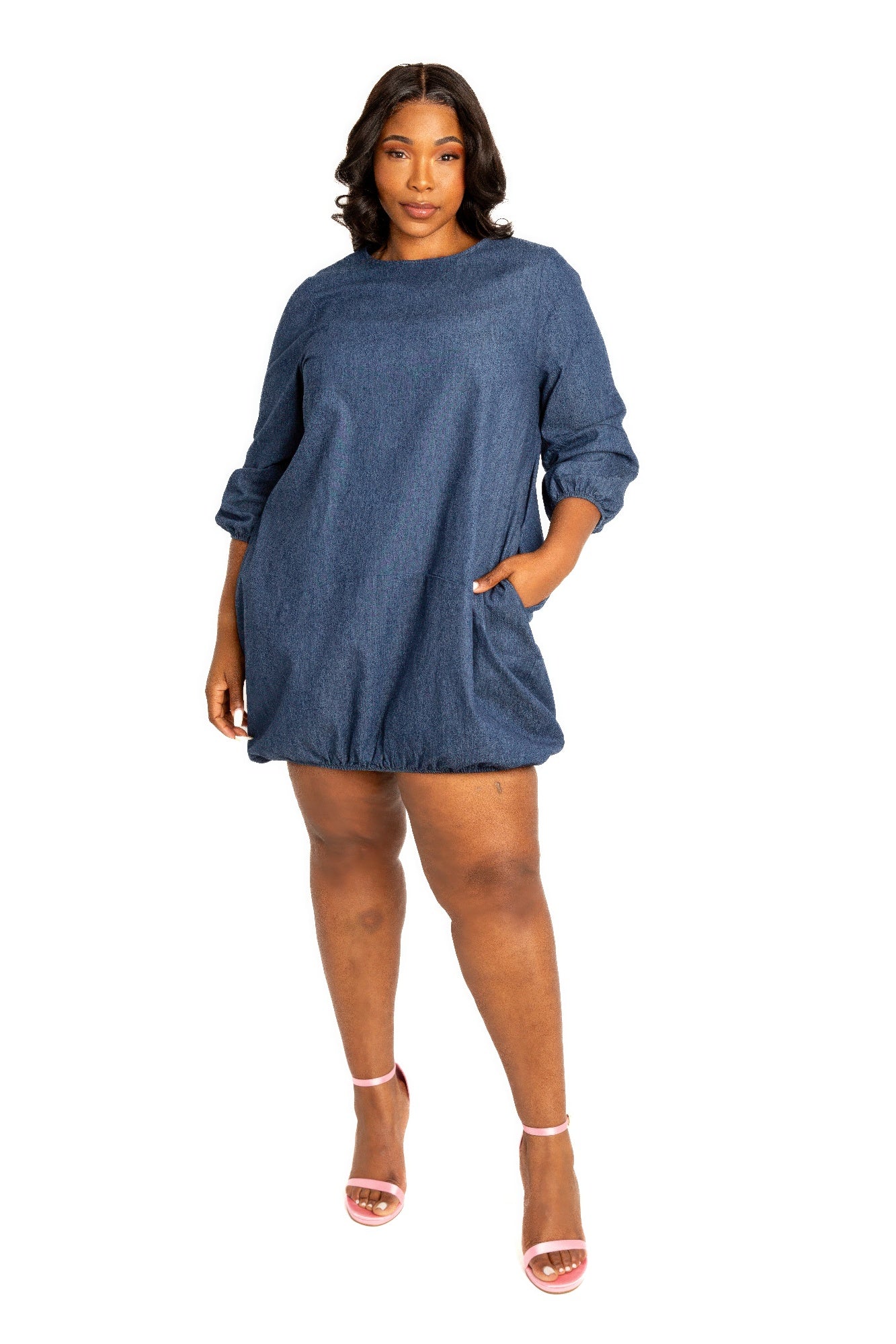 Washed denim bubbled dress-[Adult]-[Female]-2022 Online Blue Zone Planet