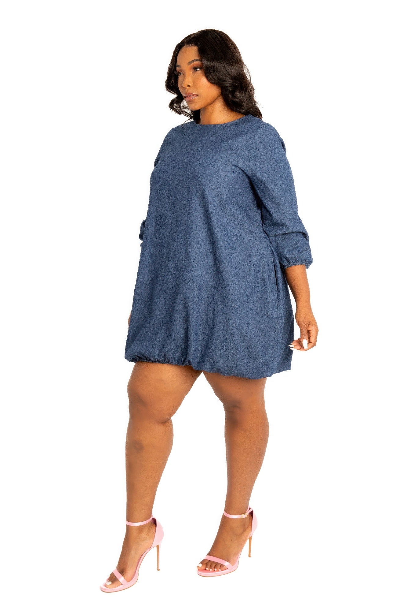 Washed denim bubbled dress-[Adult]-[Female]-2022 Online Blue Zone Planet